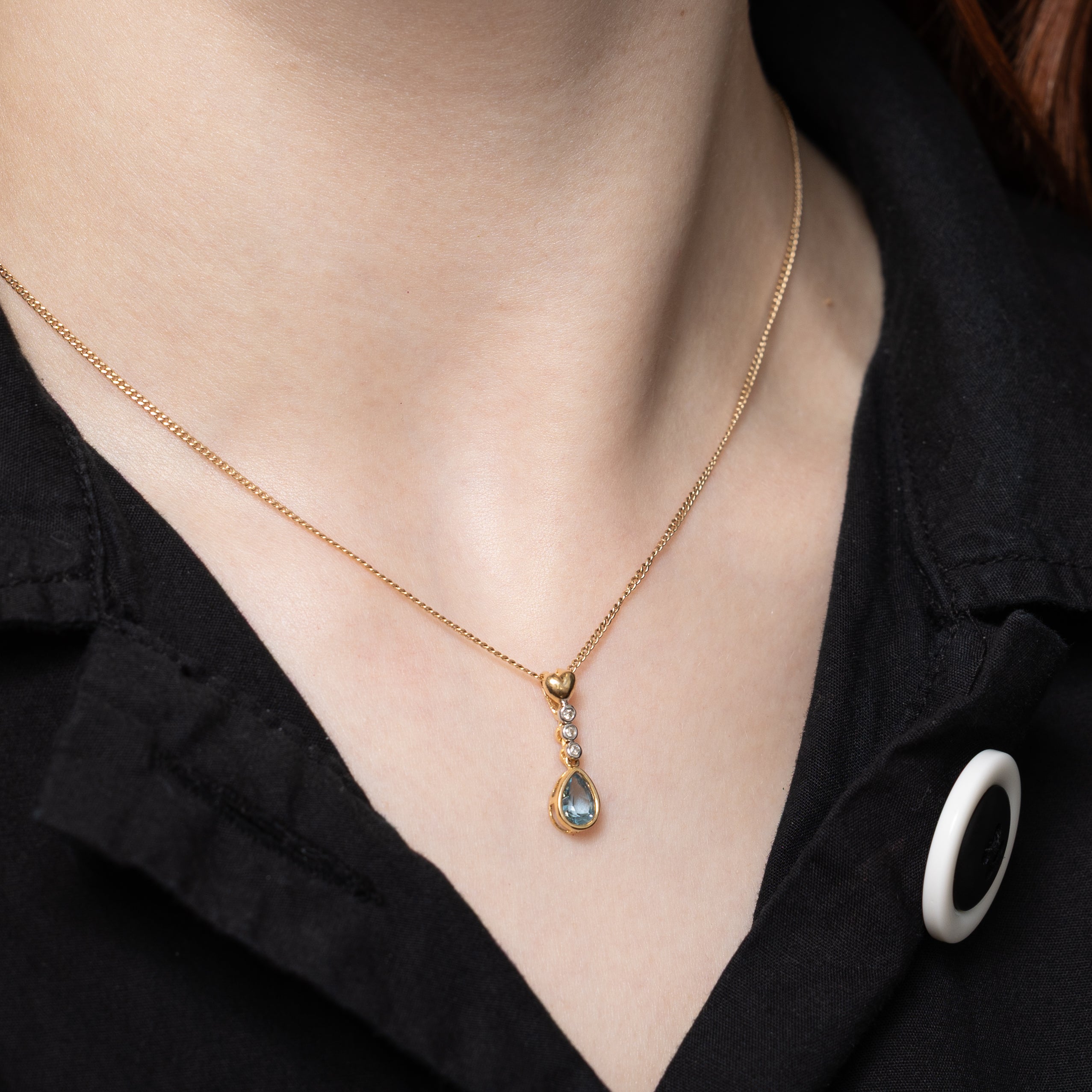 Pear Cut Blue Topaz & Diamond Drop Pendant | 0.70ct, 0.02ctw