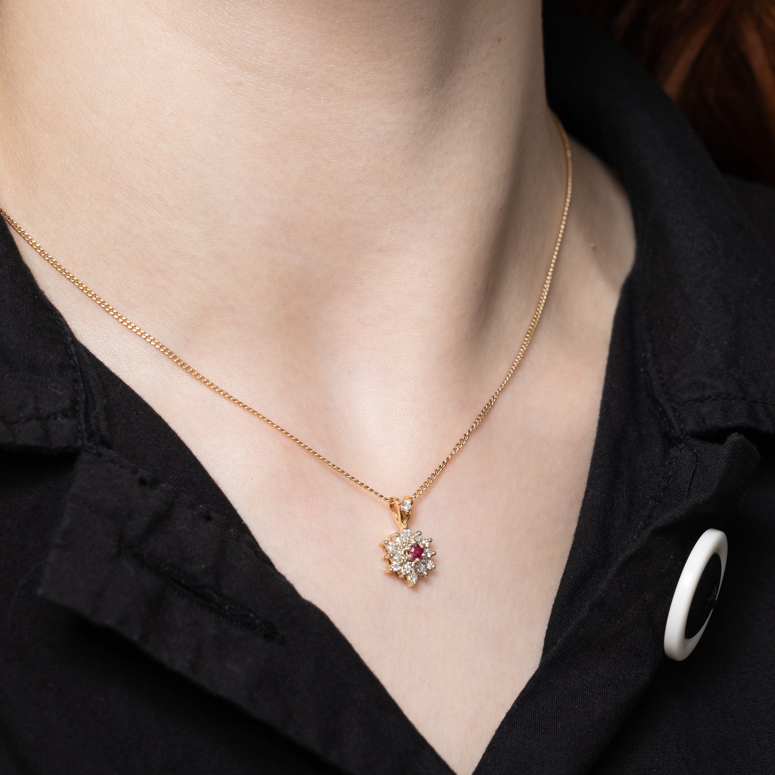 Diamond & Ruby Petal Cluster Pendant | 0.21ctw, 0.06ct