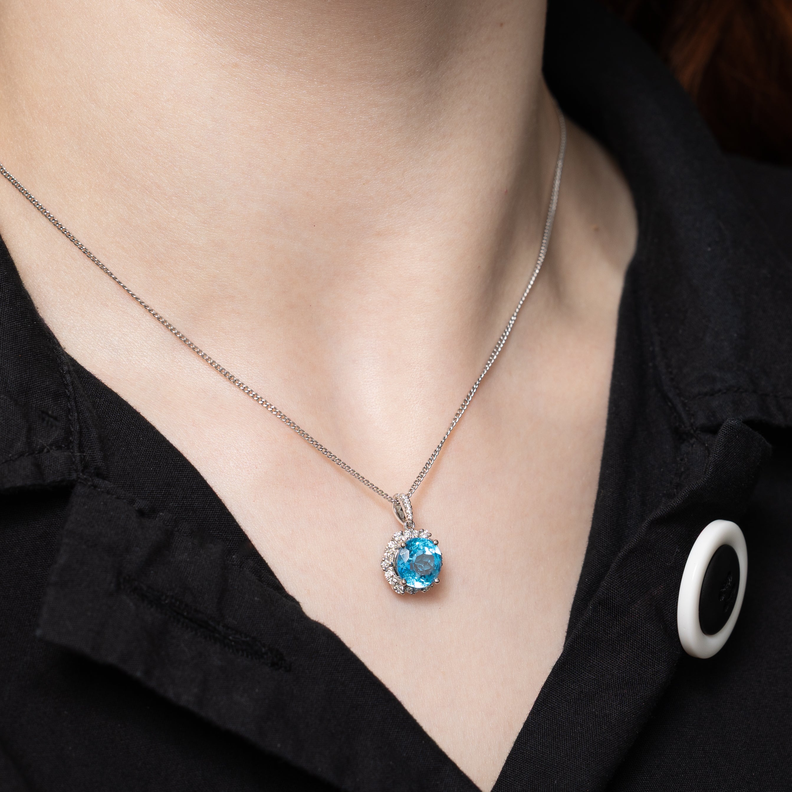 Basket Set Blue Topaz & Diamond Halo Pendant | 2.94ct, 0.13ctw