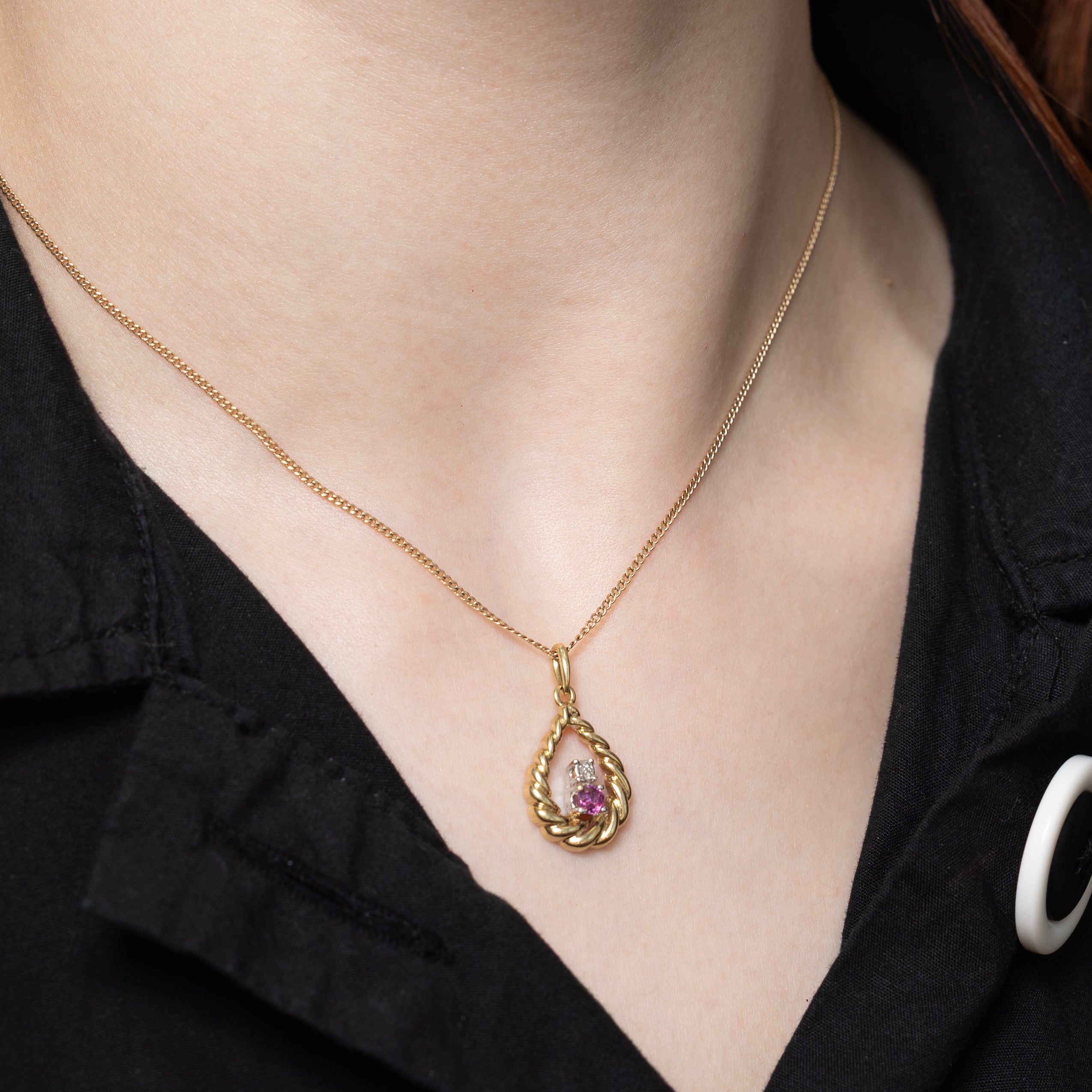 Ruby & Diamond Croissant Pear Shaped Pendant | 0.18ct, 0.005ct