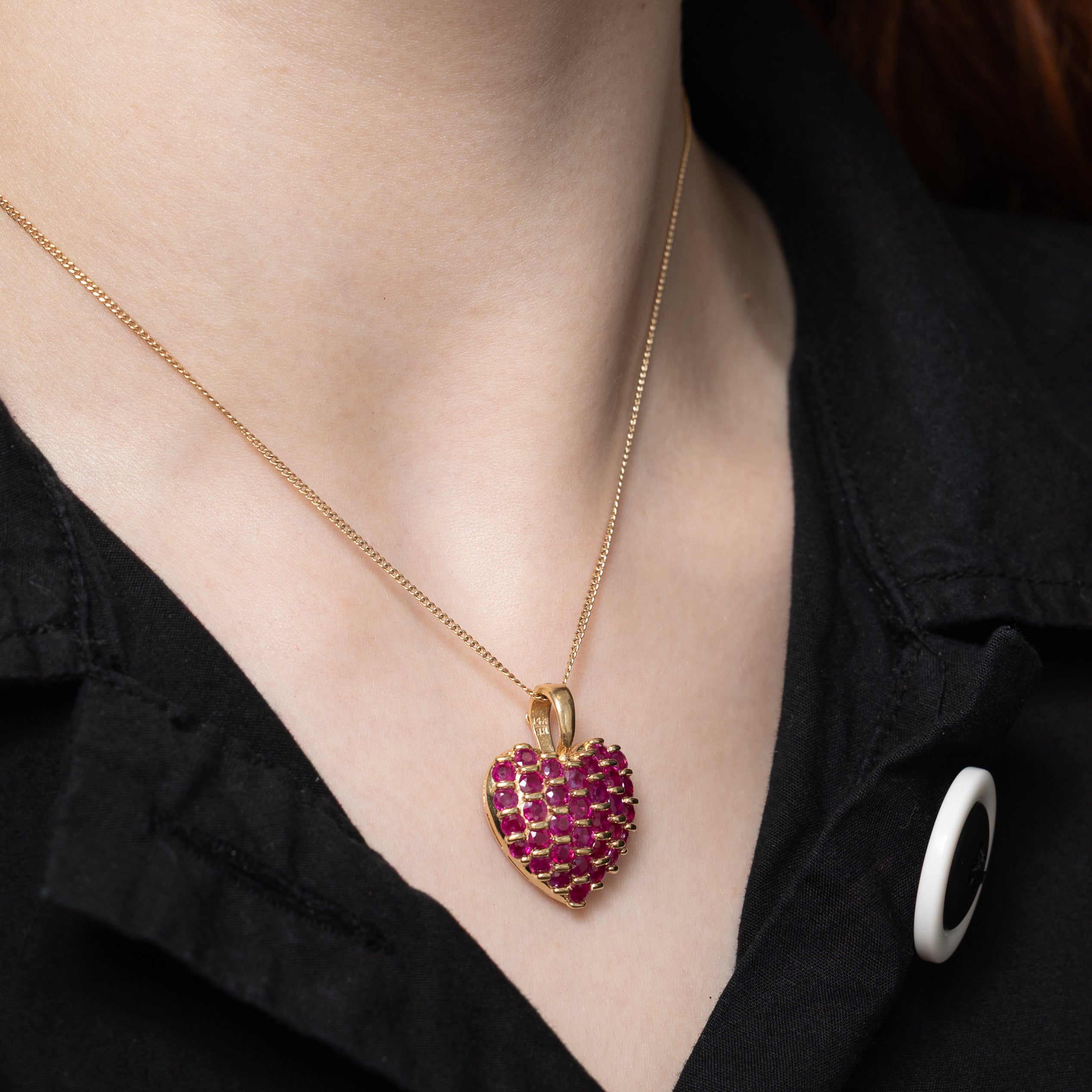 Synthetic Ruby Cluster Heart Pendant | 2.94ctw