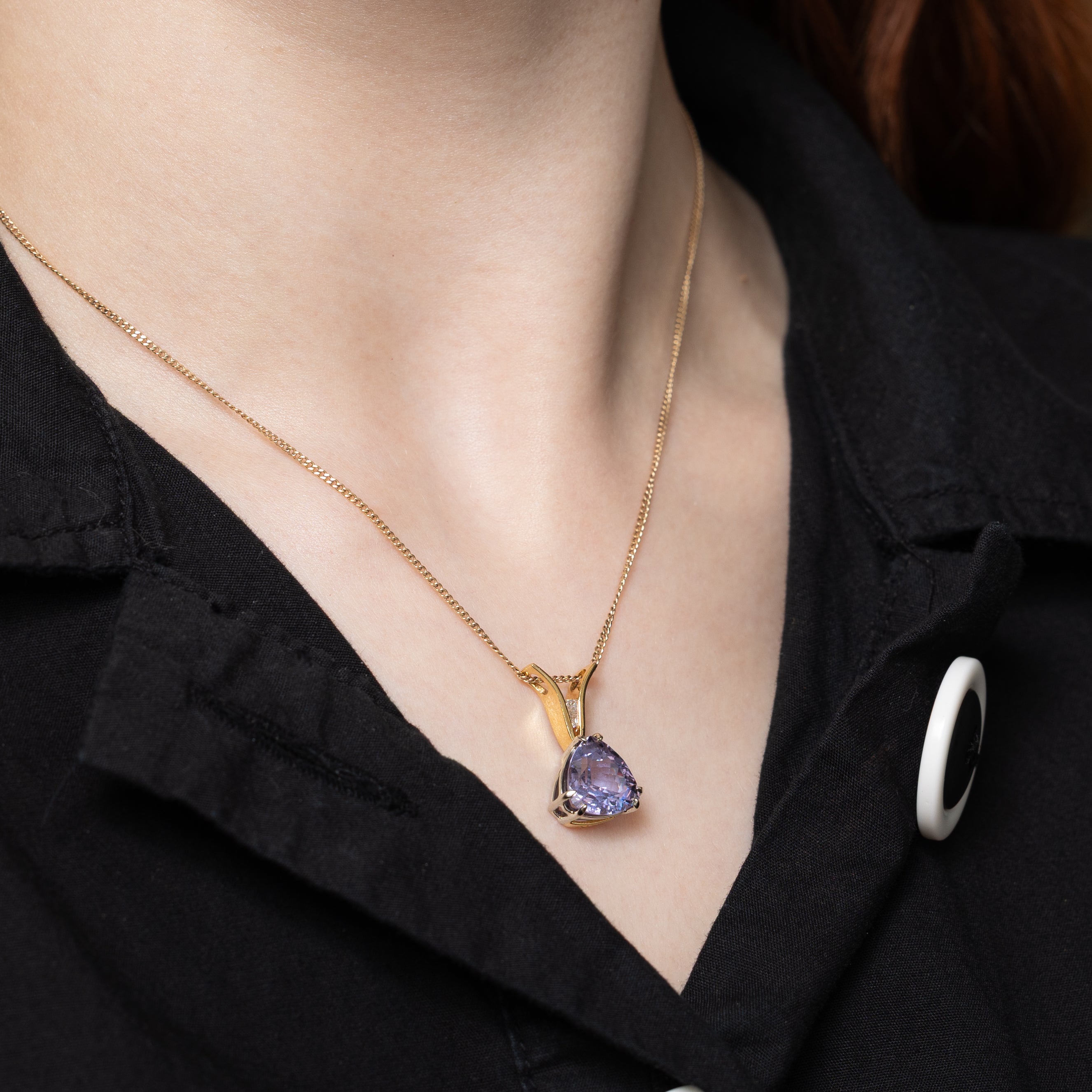 18k Trillion Cut Tanzanite & Diamond Pendant | 4.78ct, 0.10ct