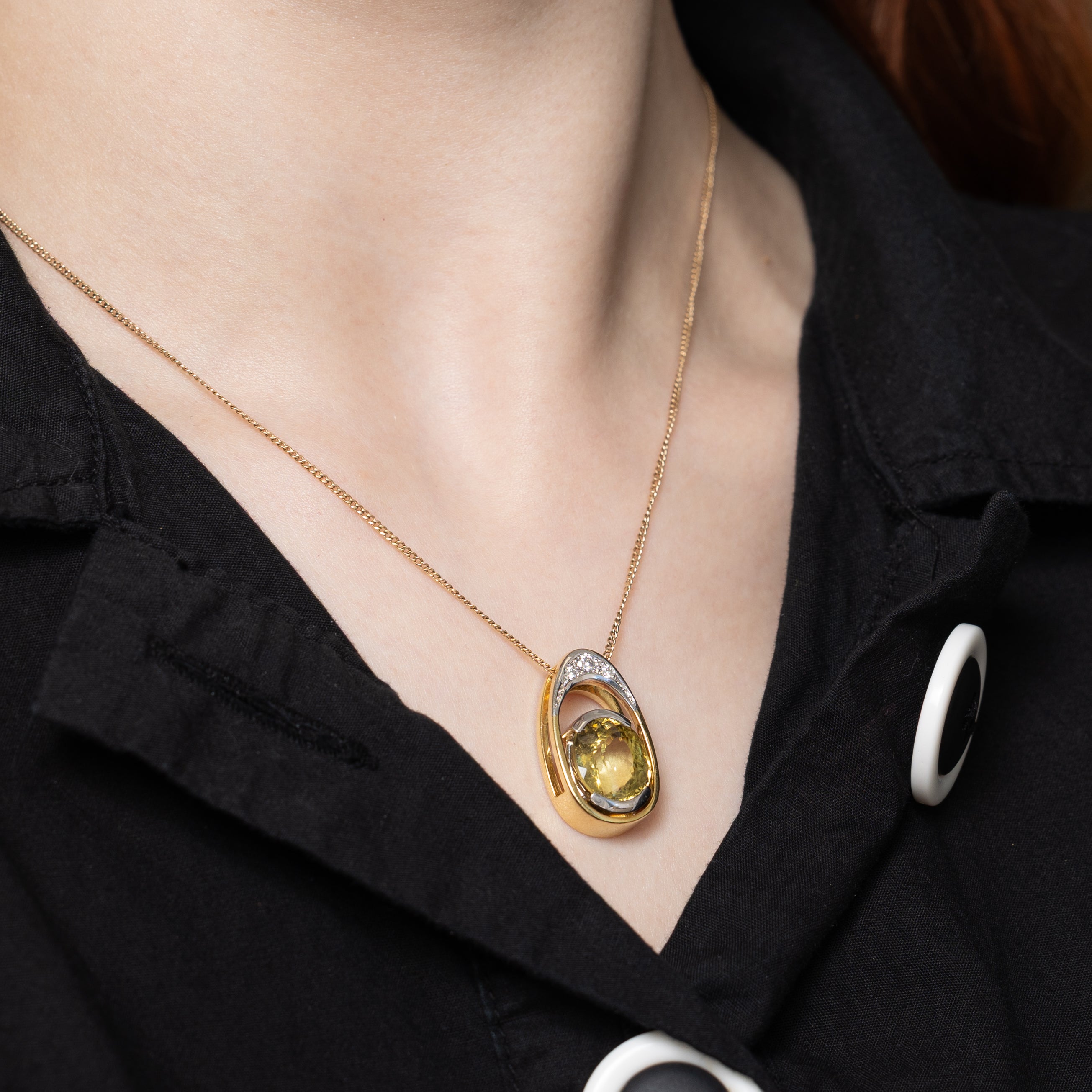 18k Two-Tone Chrysoberyl & Diamond Circle Pendant | 8.26ct, 0.13ctw