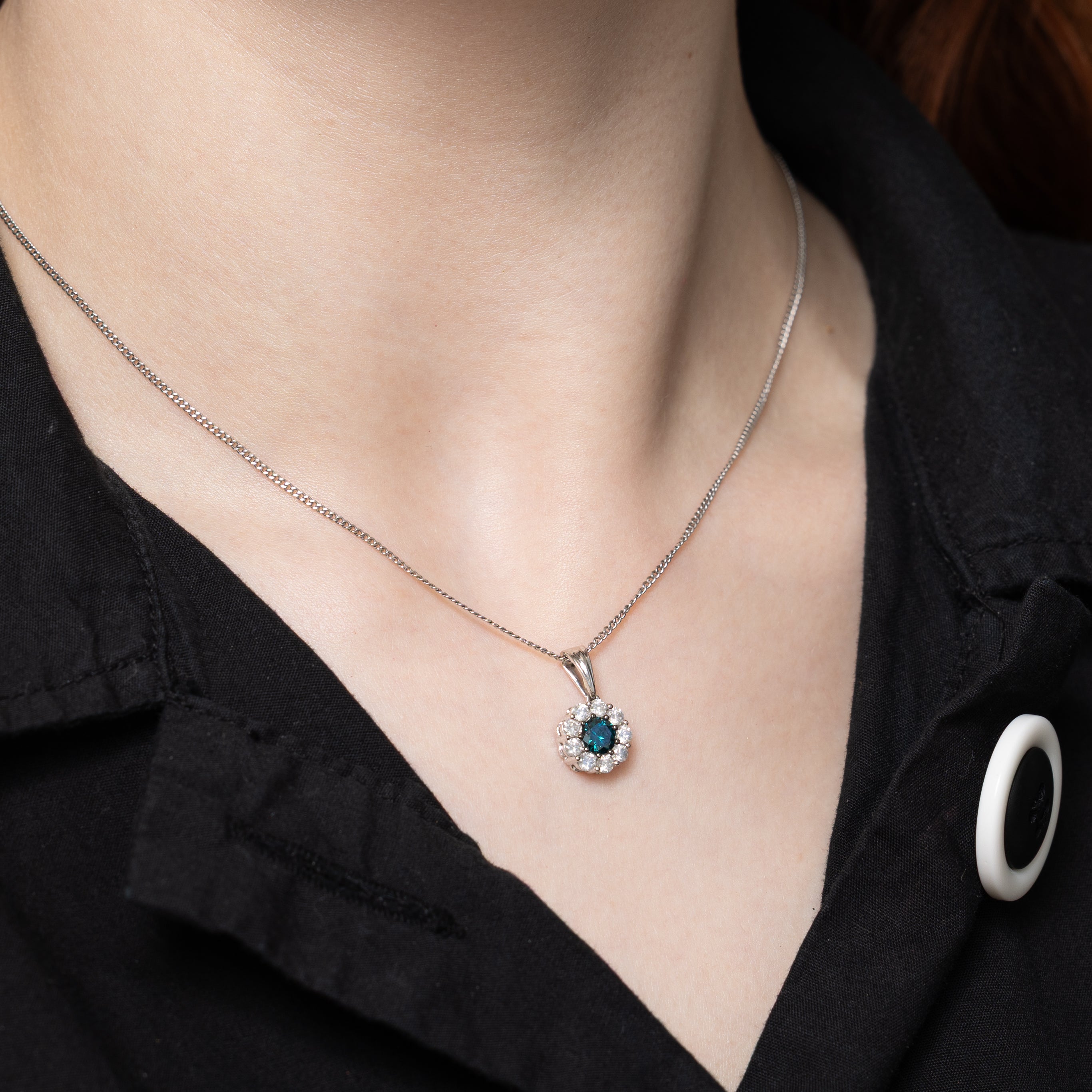 Blue & White Diamond Halo Pendant | 0.82ctw