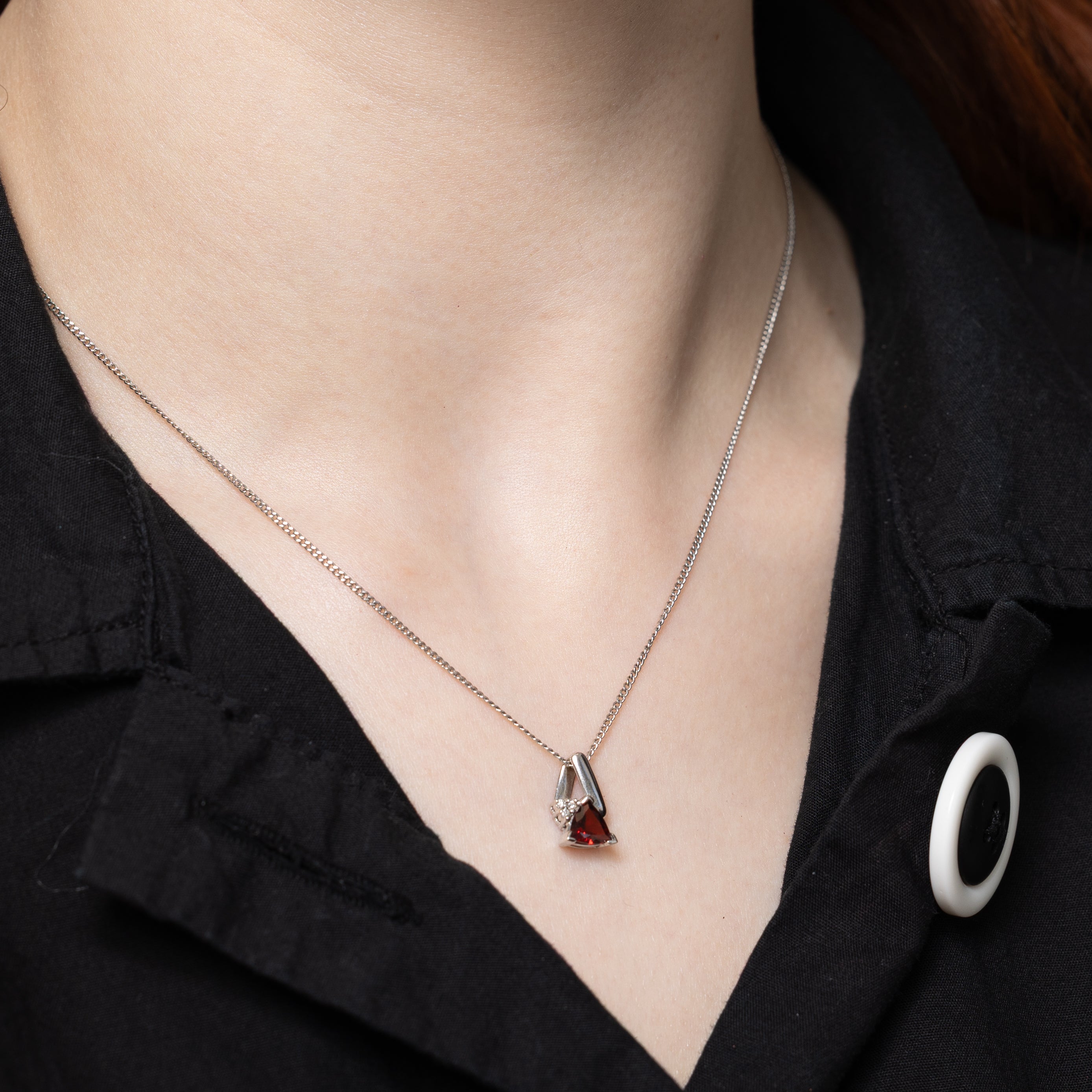 Trillion Cut Garnet & Diamond Pendant | 0.65ct, 0.02ctw