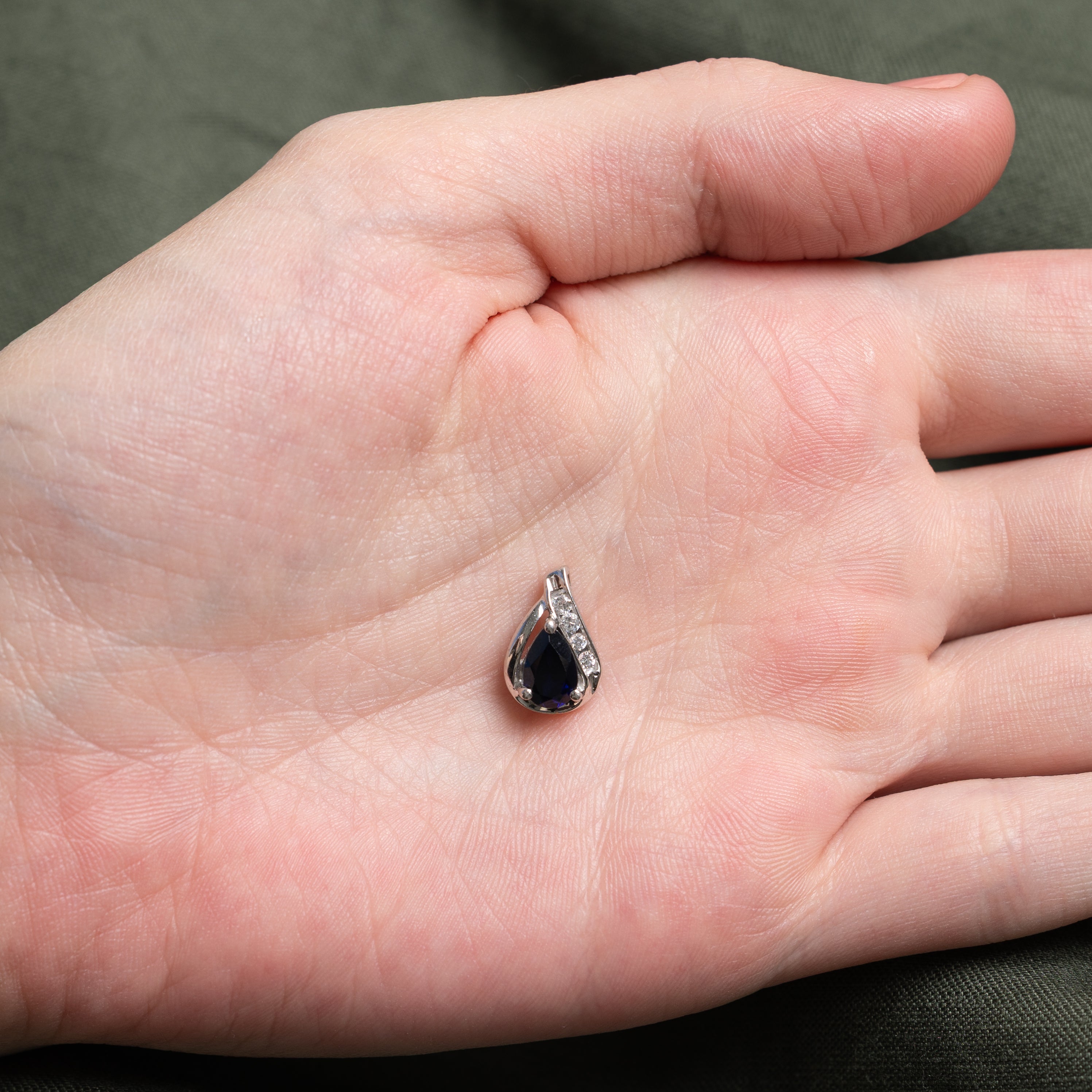 Pear Cut Sapphire & Diamond Pendant | 0.90ct, 0.07ctw
