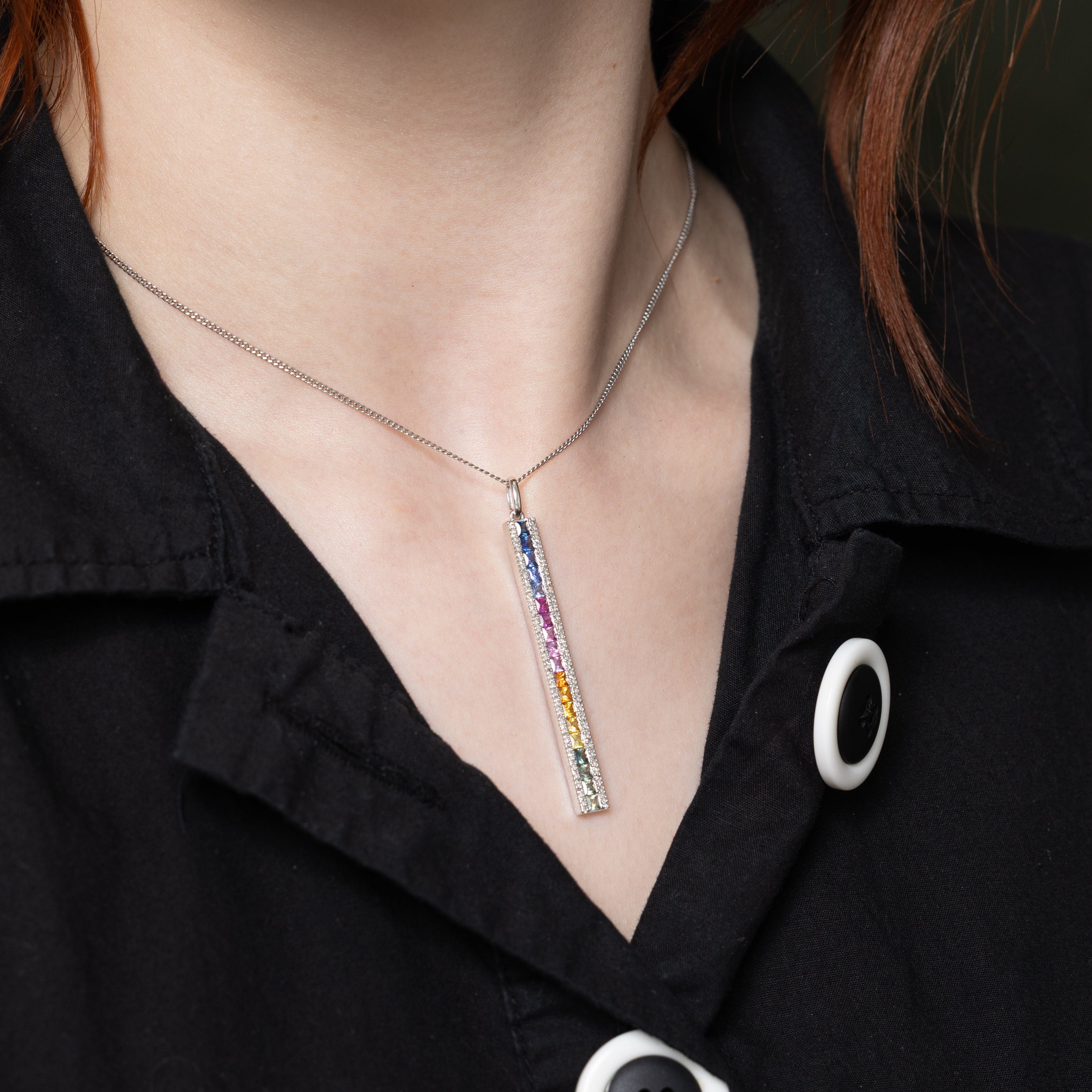 'Effy' Rainbow Sapphire & Diamond Column Pendant | 14.82ctw, 0.06ctw