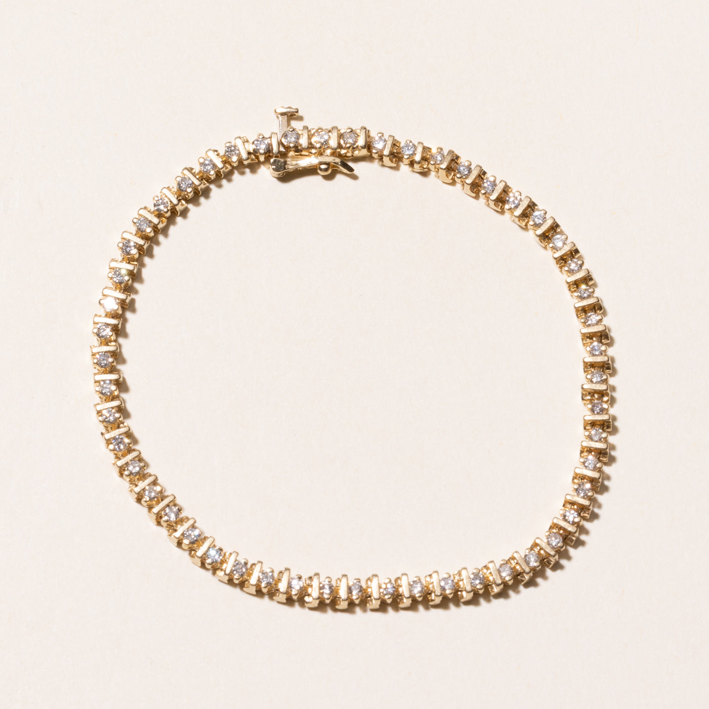 Yellow Gold Diamond Bar Tennis Bracelet | 1.10ctw | 7.75"