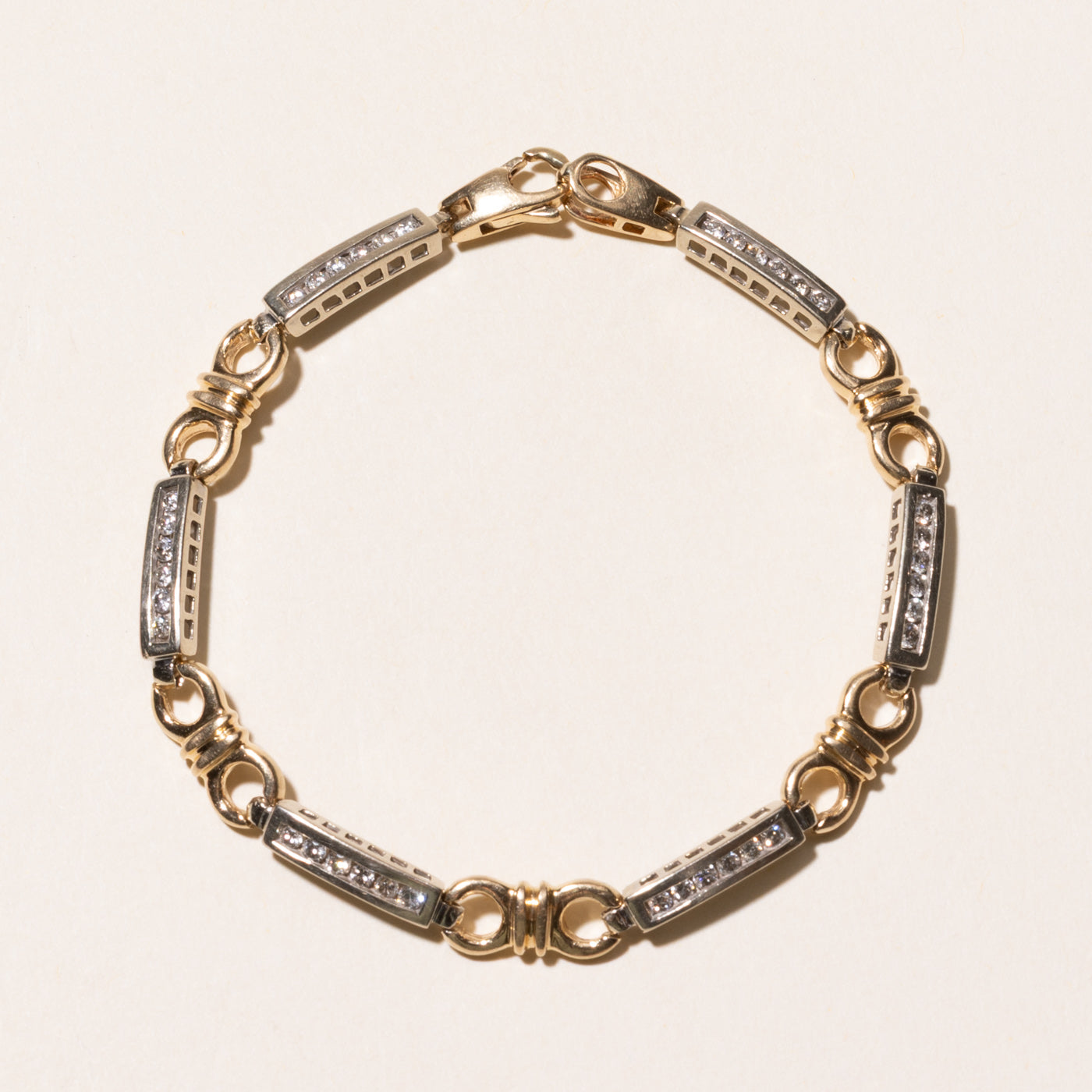 Two Tone Diamond Bar Link Bracelet | 3.00ctw | 7.25"