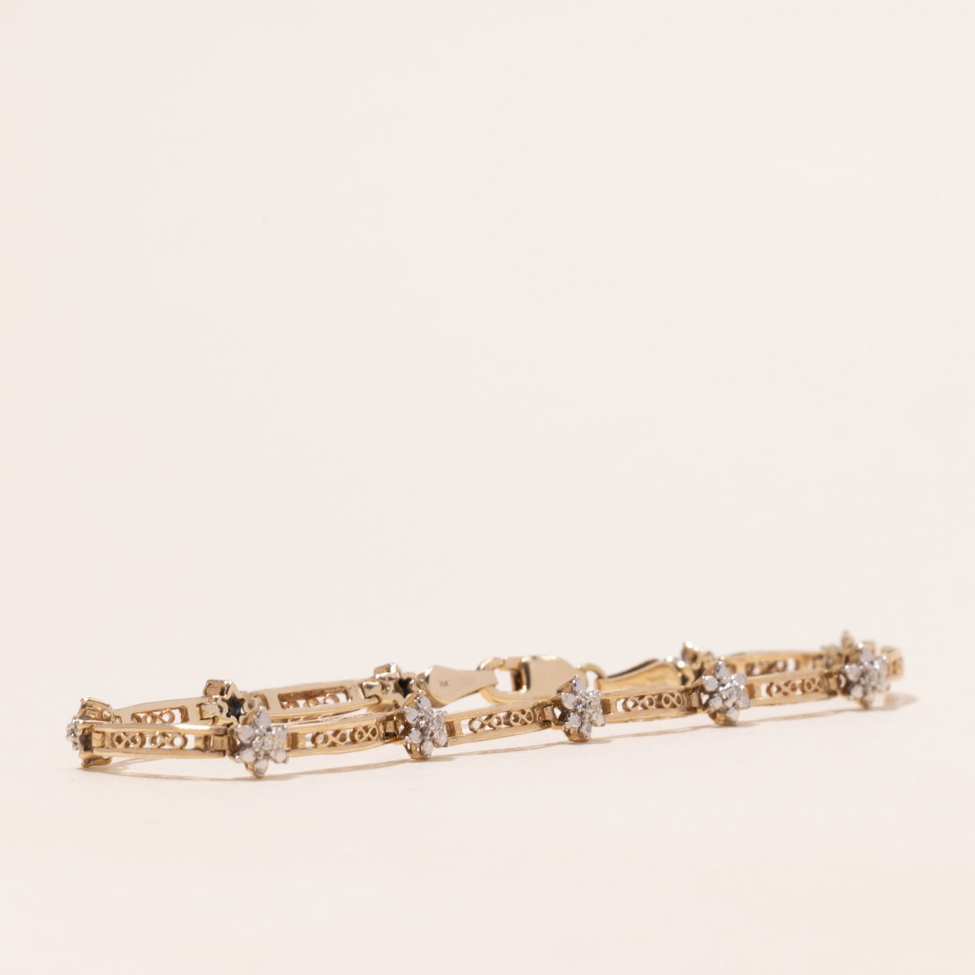Yellow Gold Diamond Flower Bracelet | 0.05ctw | 6.5"
