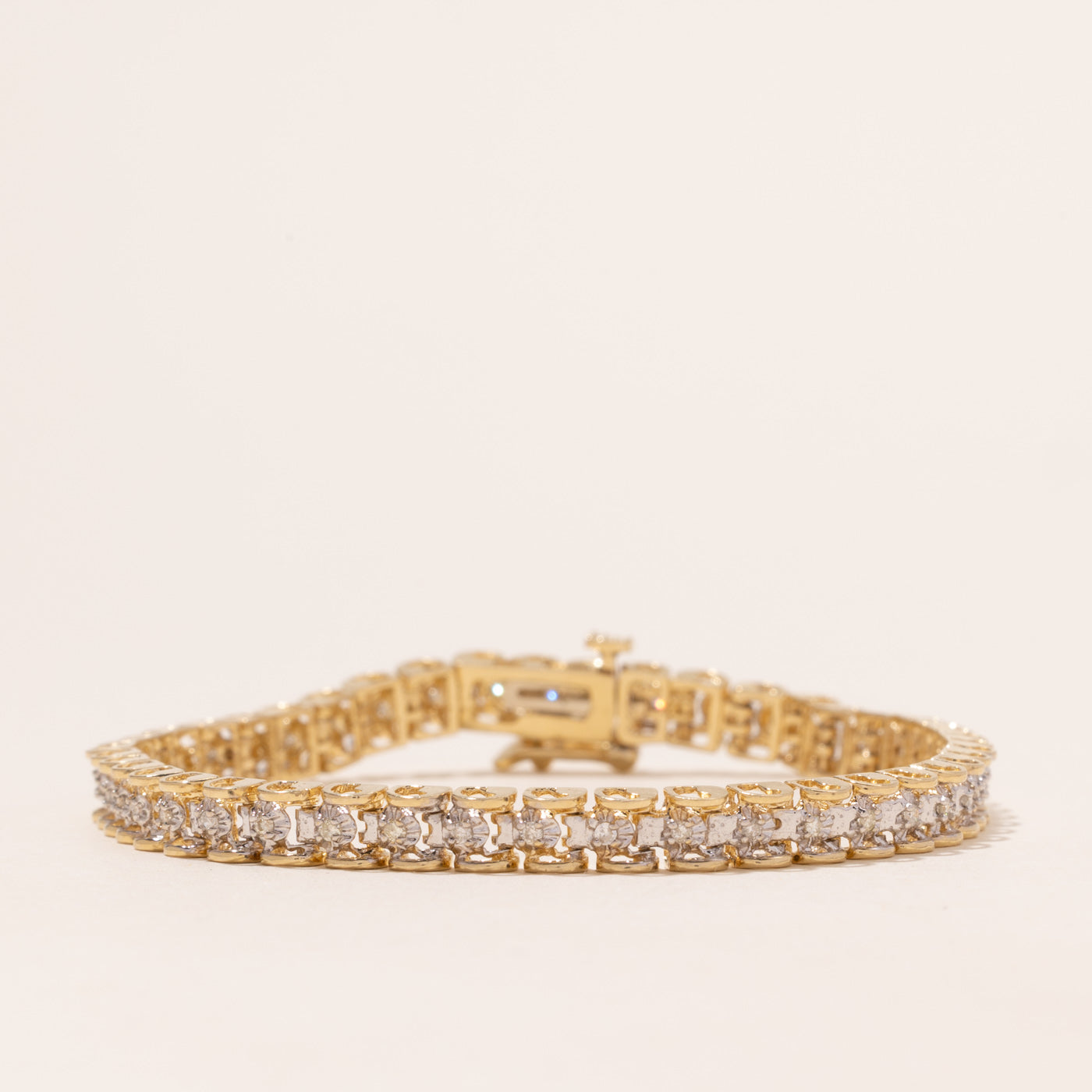 Yellow Gold Illusion Set Diamond Tennis Bracelet | 0.40ctw | 7.5"