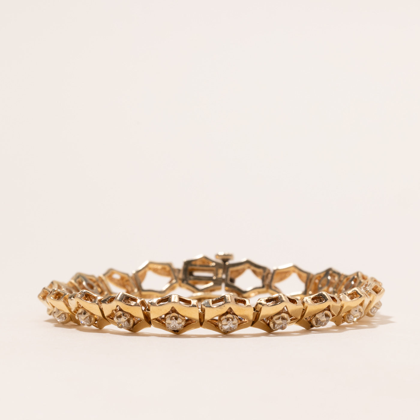 Yellow Gold Diamond Hexagon Design Tennis Bracelet | 1.00ctw | 7.5"