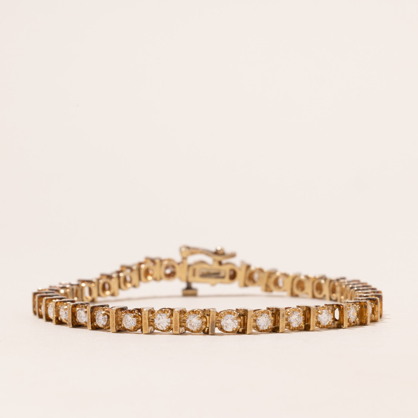 Yellow Gold Diamond Bar Tennis Bracelet | 2.00ctw | 7.25"