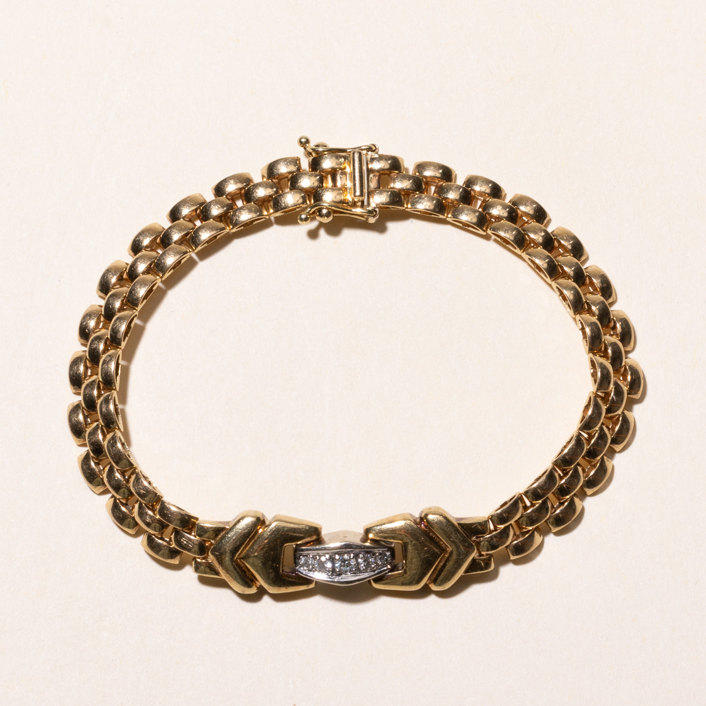 Yellow Gold Diamond Cluster Panther Link Bracelet | 0.11ctw | 6.75"