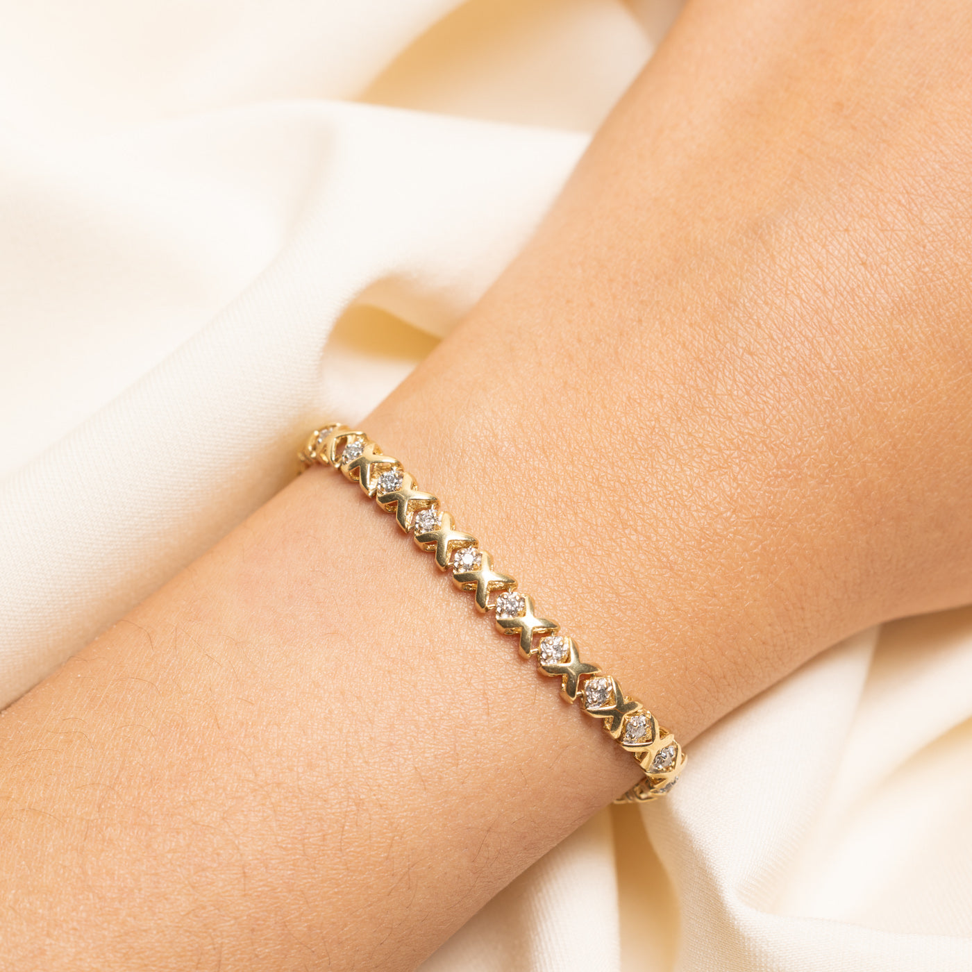 Yellow Gold Diamond X Tennis Bracelet | 0.90ctw | 8"