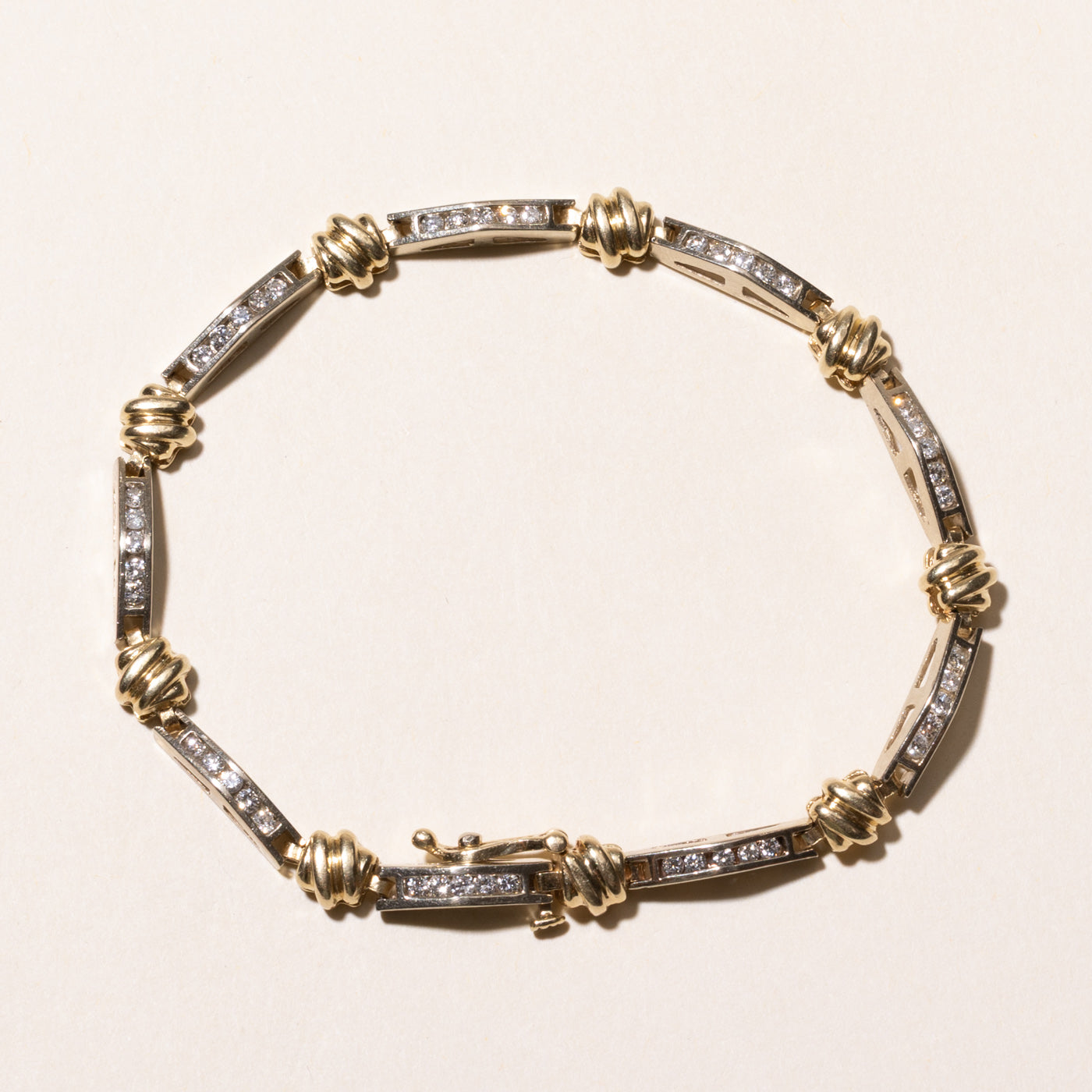 Two Tone Diamond Bar Link Tennis Bracelet | 0.90ctw | 7.75"