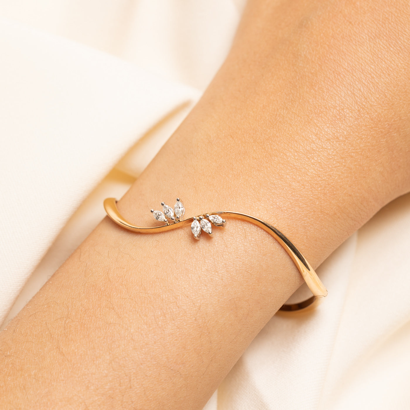 18k Marquise Cut Diamond Wave Bangle | 0.36ctw | 7.75"