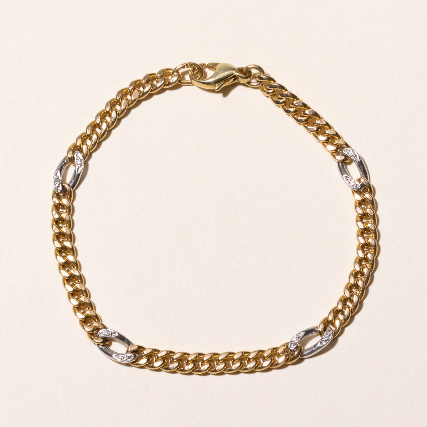 Two Tone Diamond Curb Link Bracelet | 0.06ctw | 7.5"