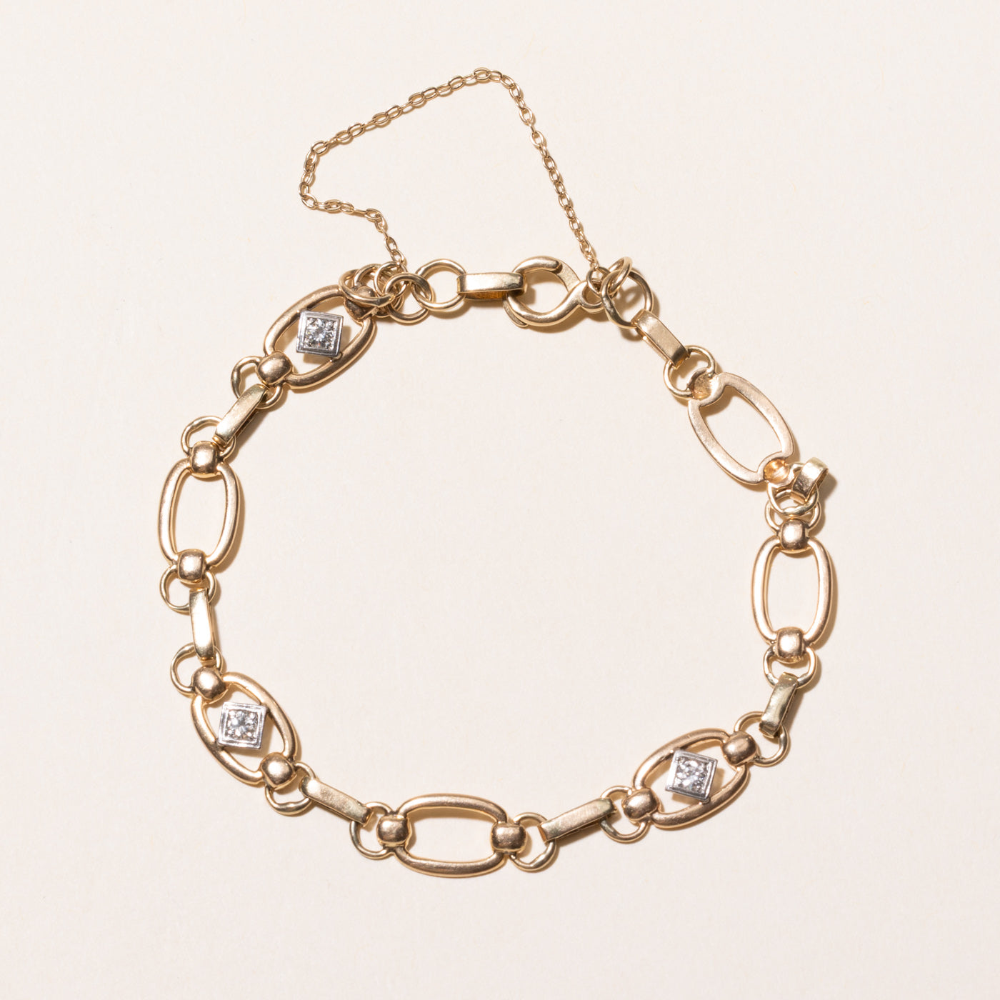 Yellow Gold Diamond Oval Link Bracelet | 0.22ctw | 7.25"