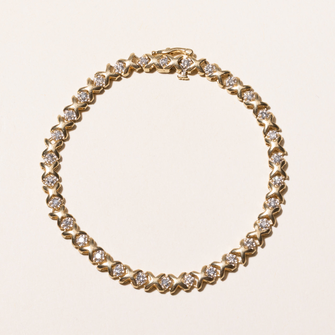 Yellow Gold Diamond X Tennis Bracelet | 0.90ctw | 8"