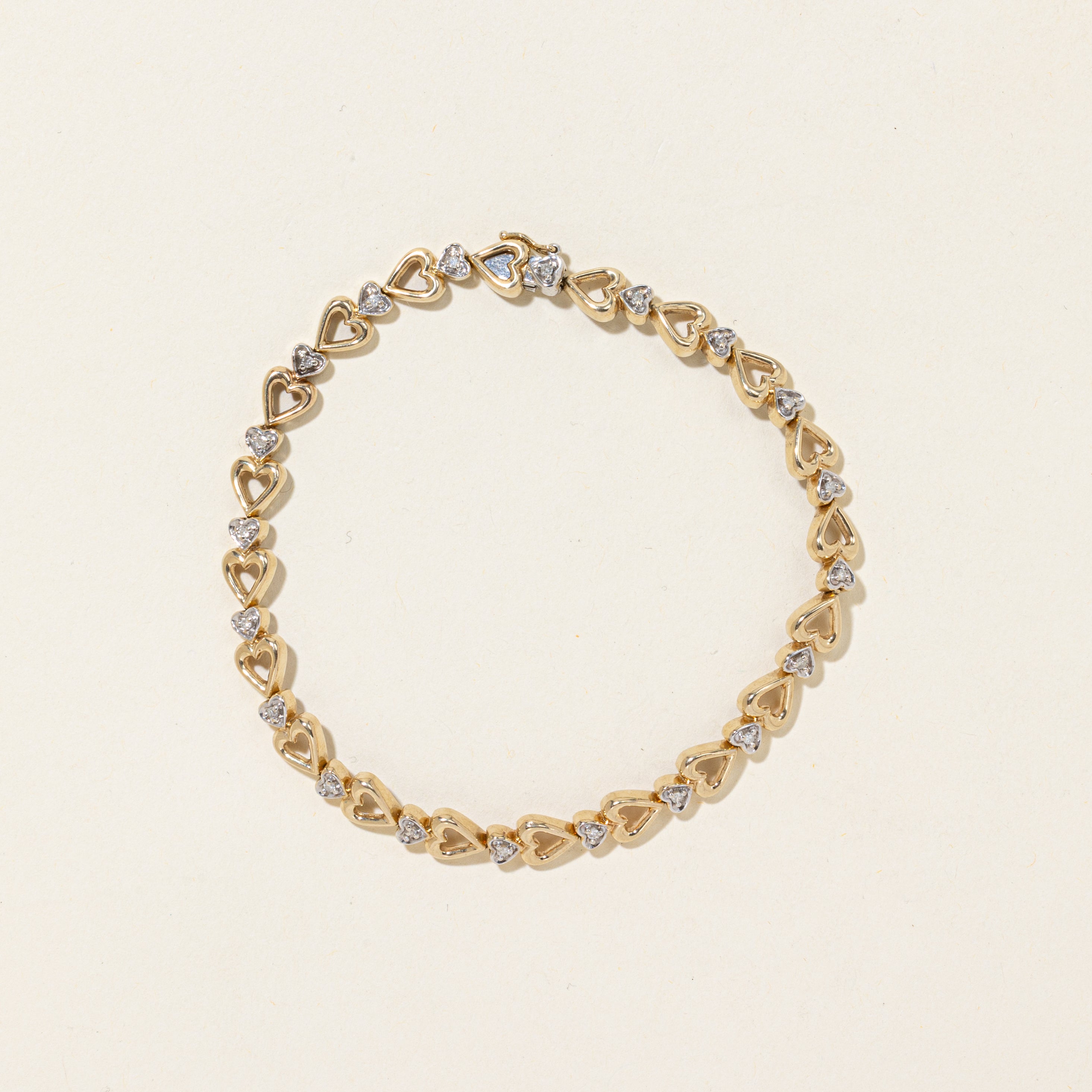 Yellow Gold Diamond Heart Tennis Bracelet | 0.18ctw | 7"