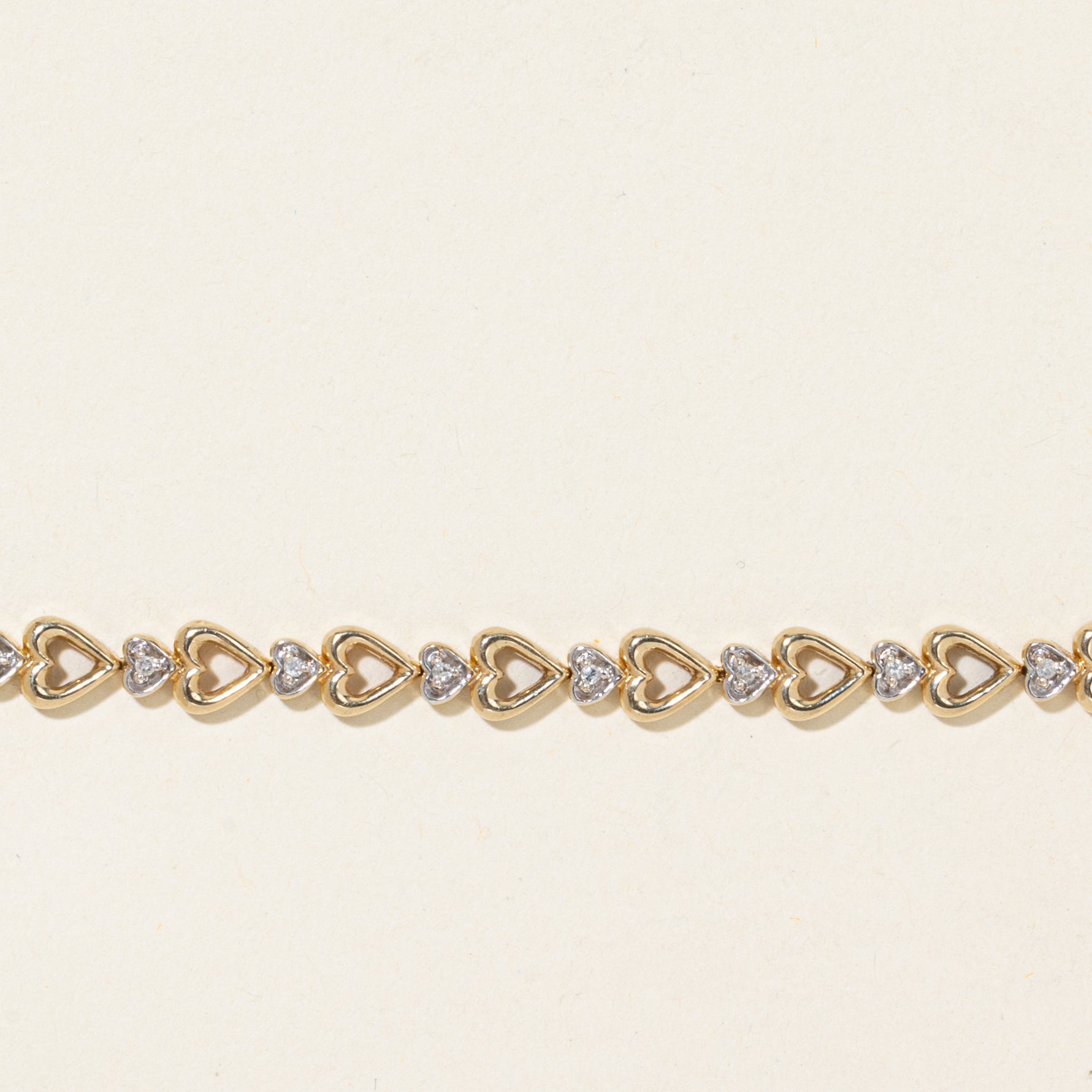 Yellow Gold Diamond Heart Tennis Bracelet | 0.18ctw | 7"