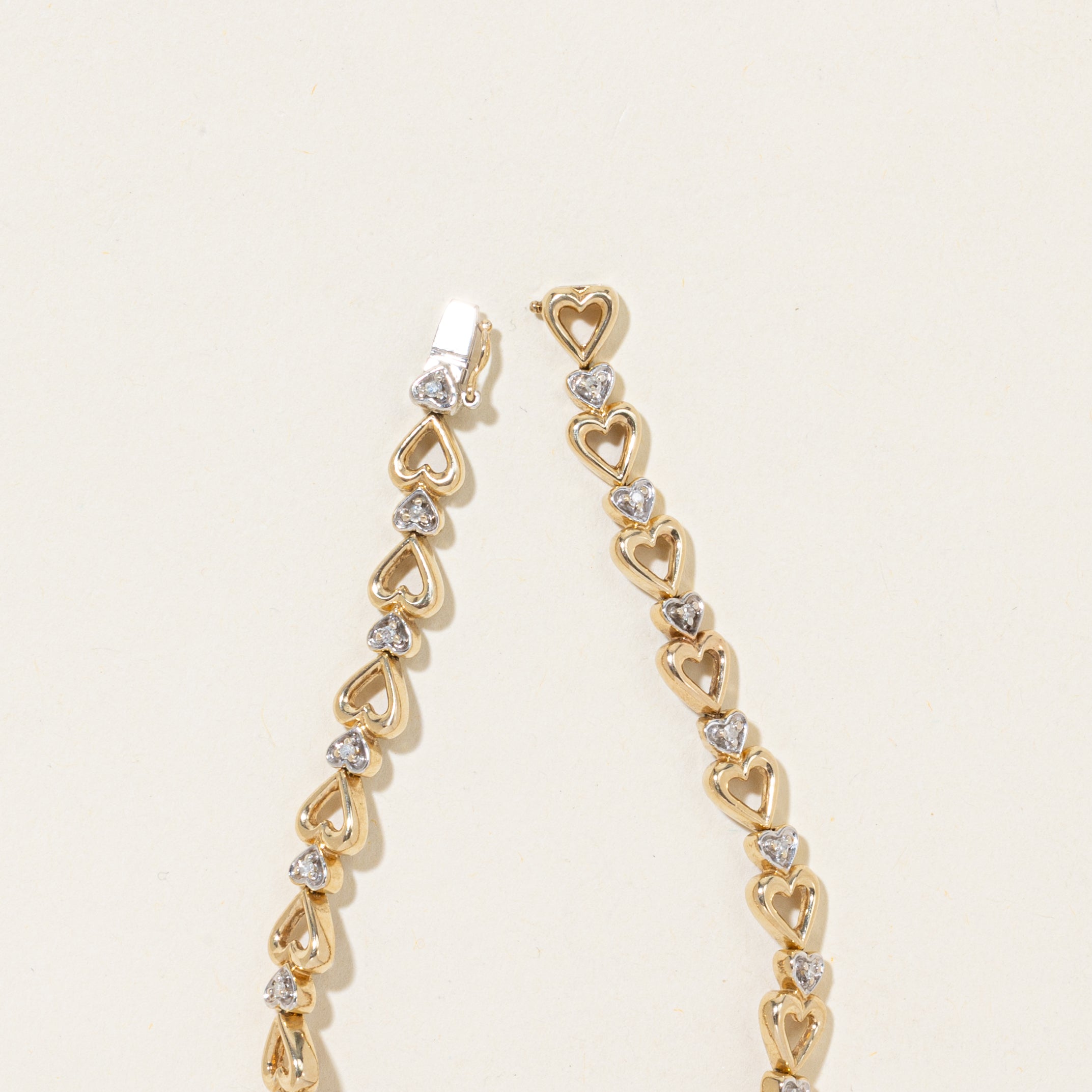 Yellow Gold Diamond Heart Tennis Bracelet | 0.18ctw | 7"