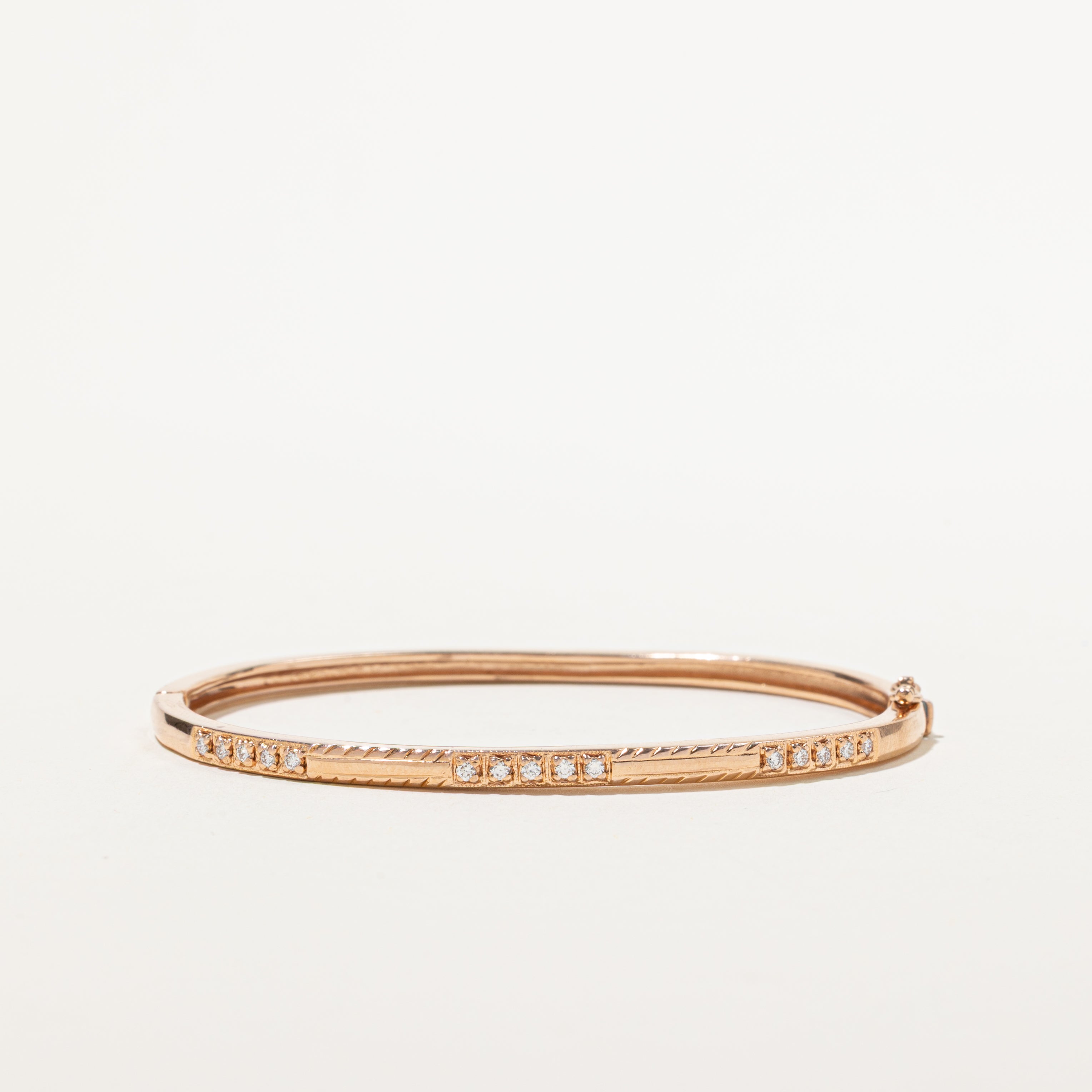 Rose Gold Diamond Engraved Bangle | 0.22ctw | 5.5"