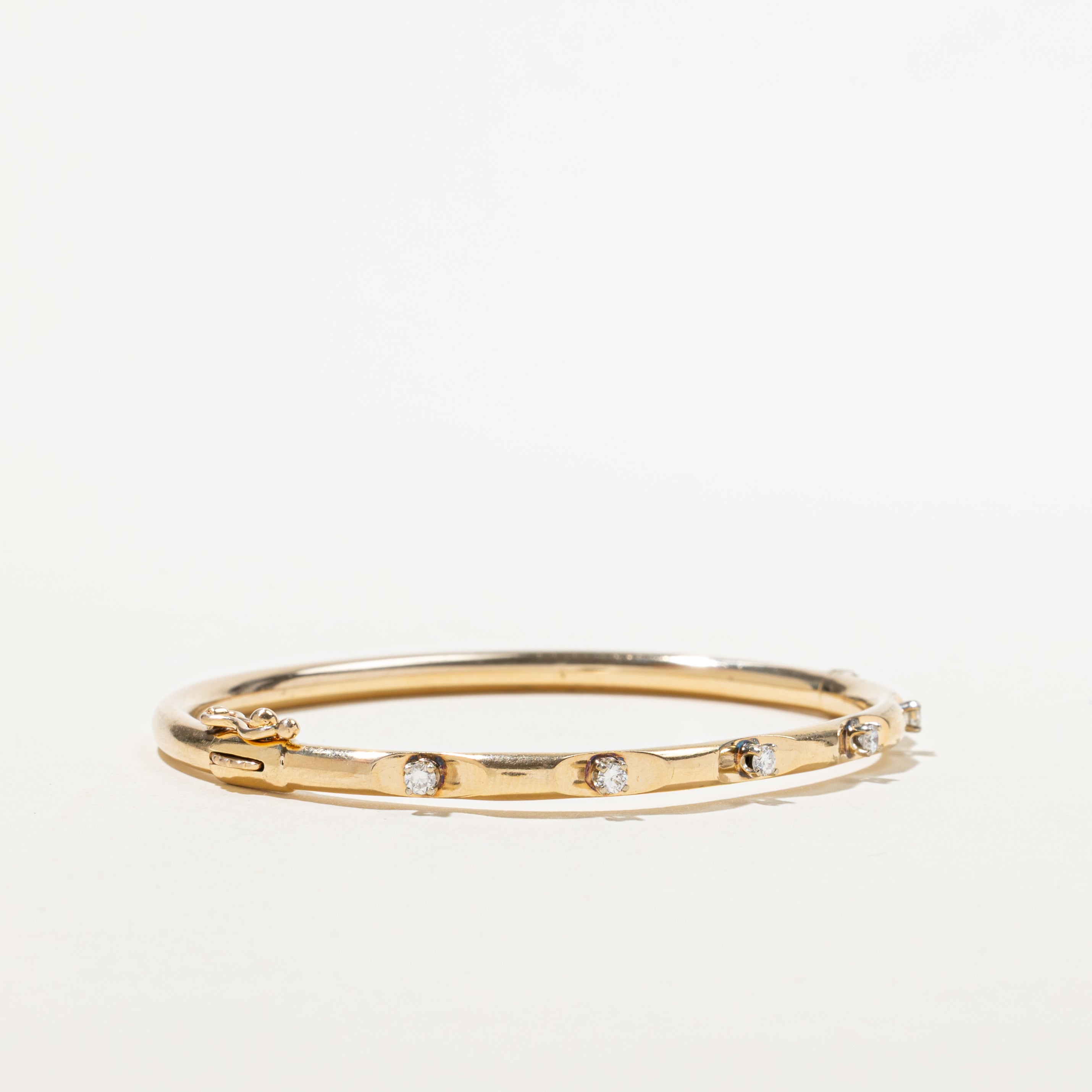 Yellow Gold Five Stone Diamond Cuff Bracelet | 0.22ctw | 6"