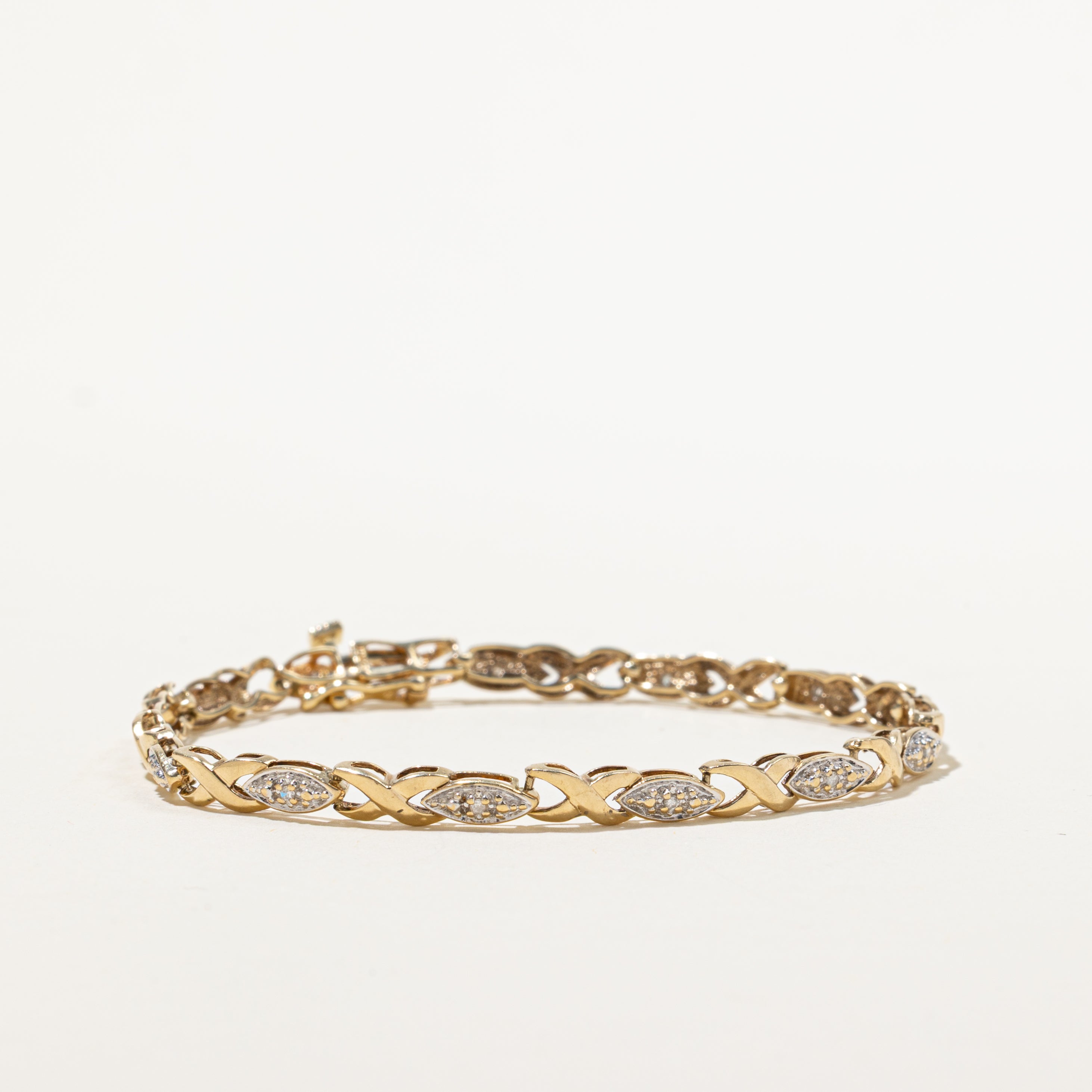 Yellow Gold Diamond X Chain Tennis Bracelet | 0.11ctw | 7.5"