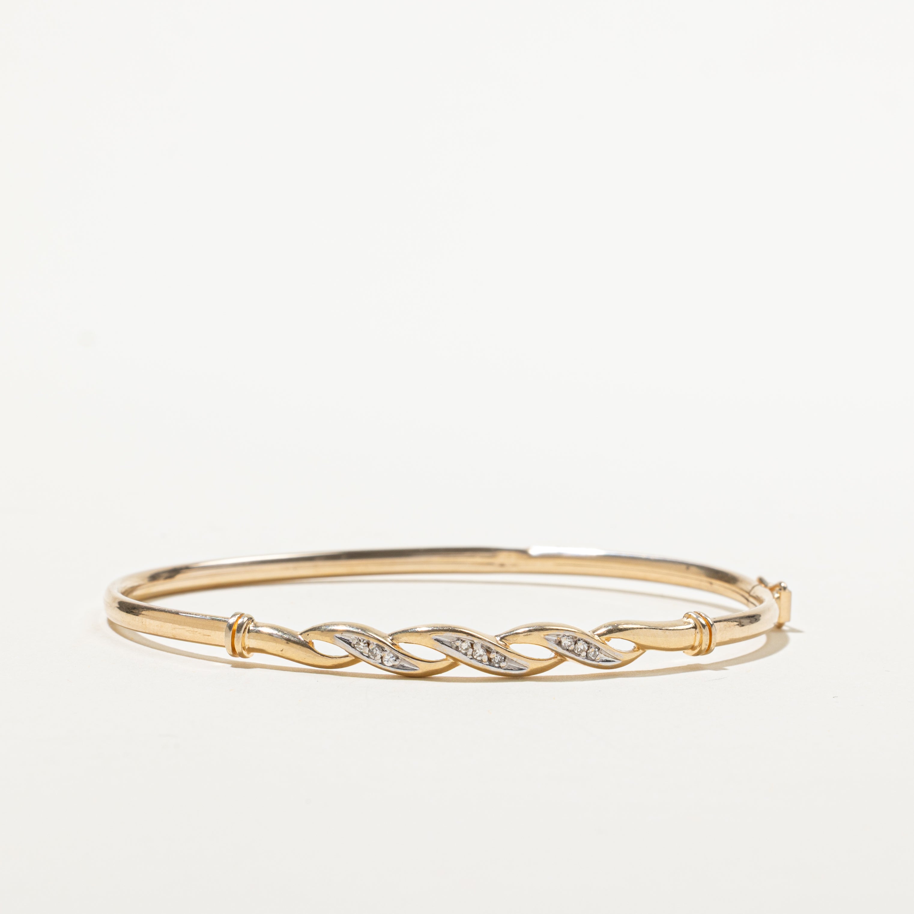 Yellow Gold Diamond Twisted Bangle | 0.08ctw | 7"
