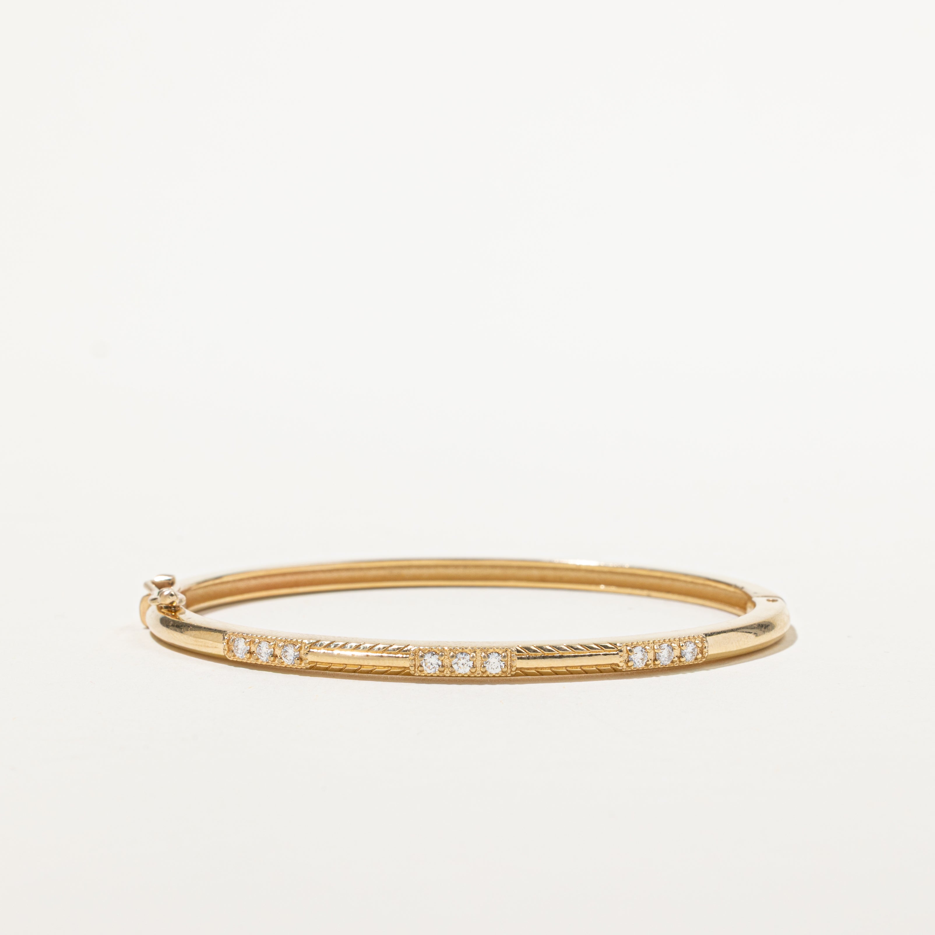 Yellow Gold Diamond Engraved Bangle | 0.25ctw | 6"
