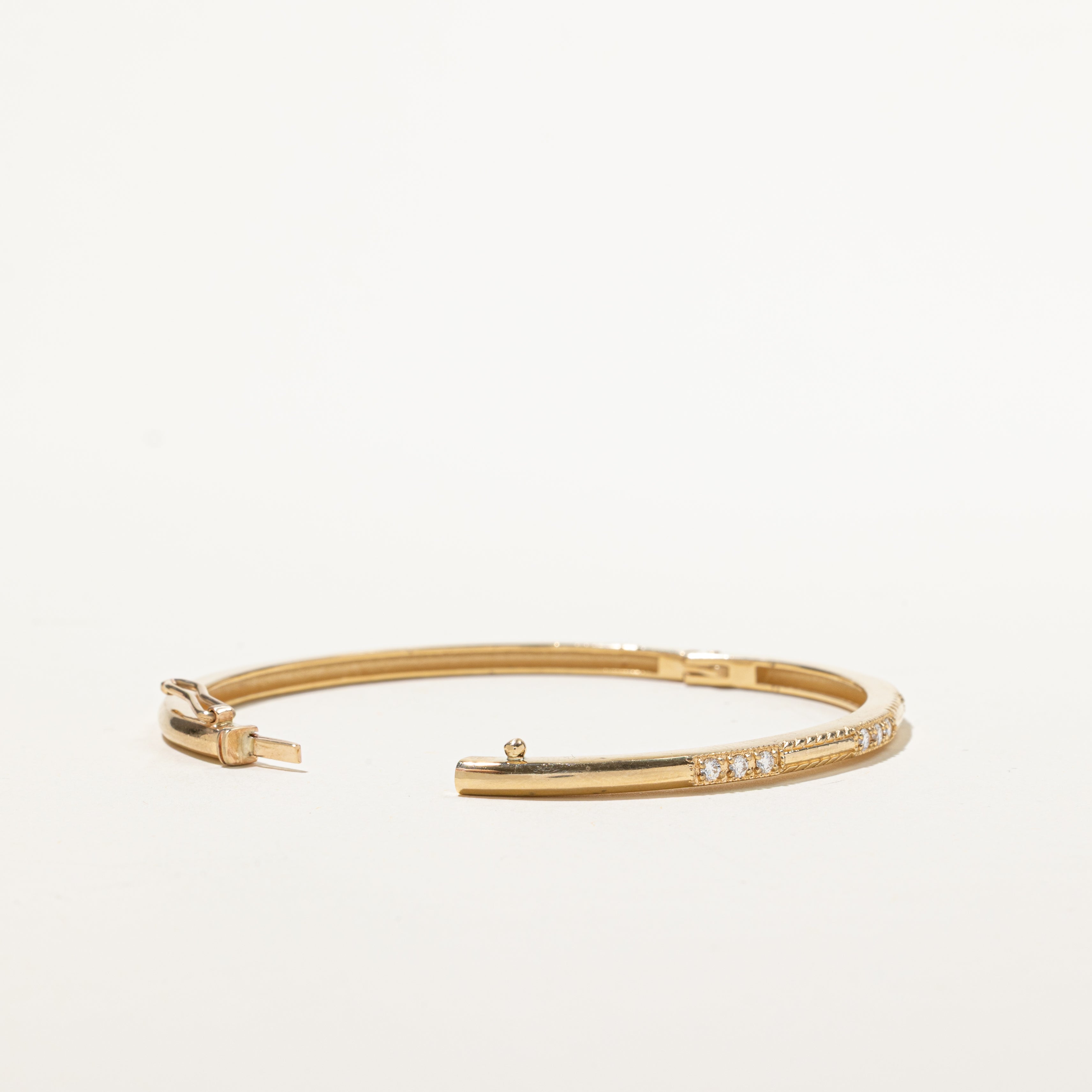 Yellow Gold Diamond Engraved Bangle | 0.25ctw | 6"