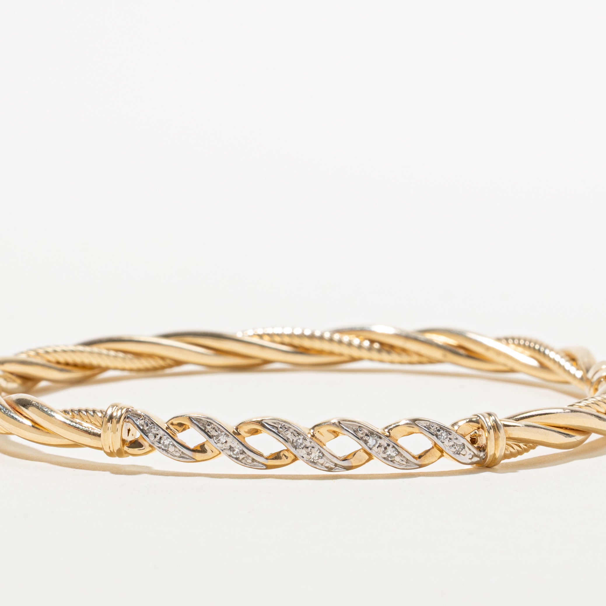 Yellow Gold Diamond Twisted Bangle | 0.10ctw