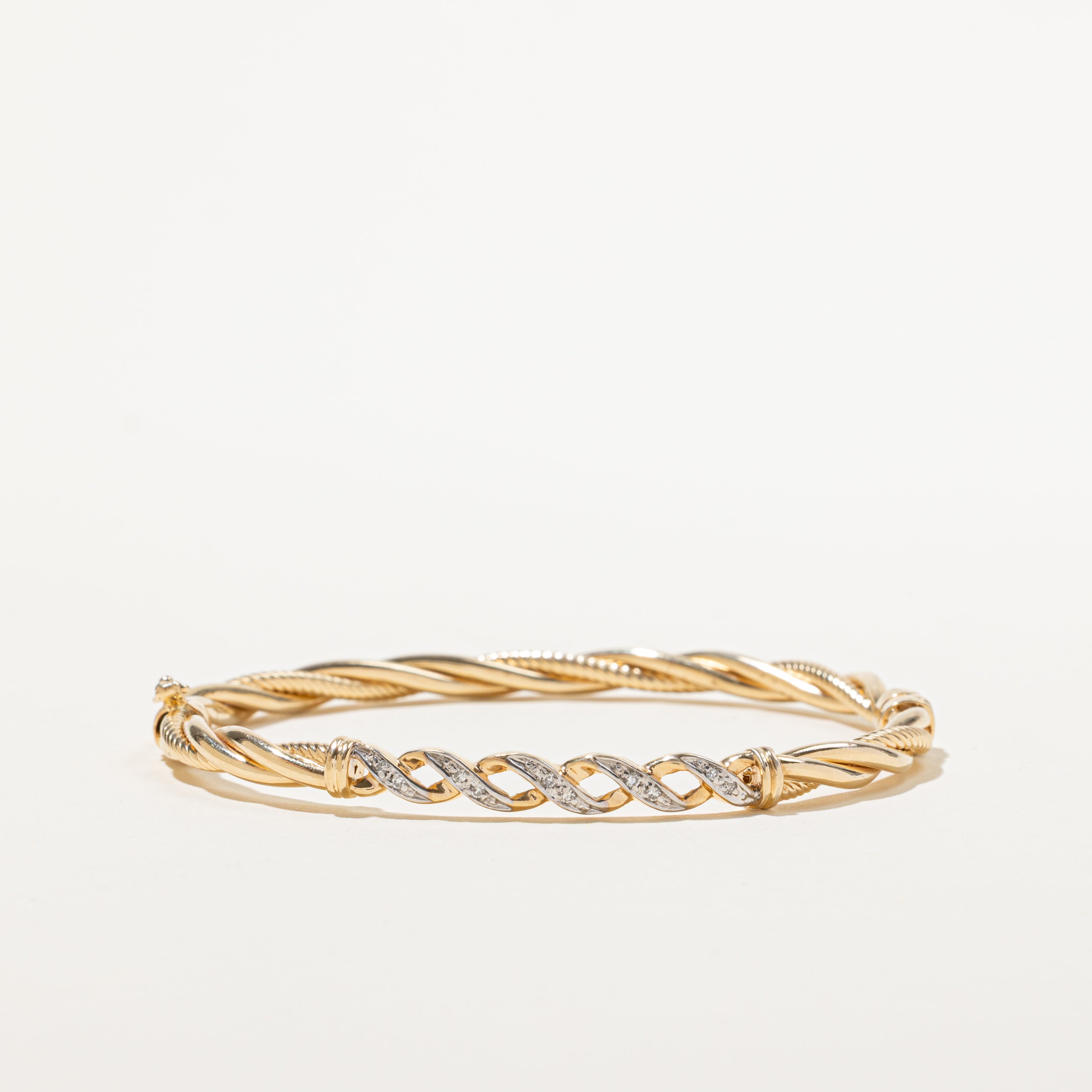 Yellow Gold Diamond Twisted Bangle | 0.10ctw