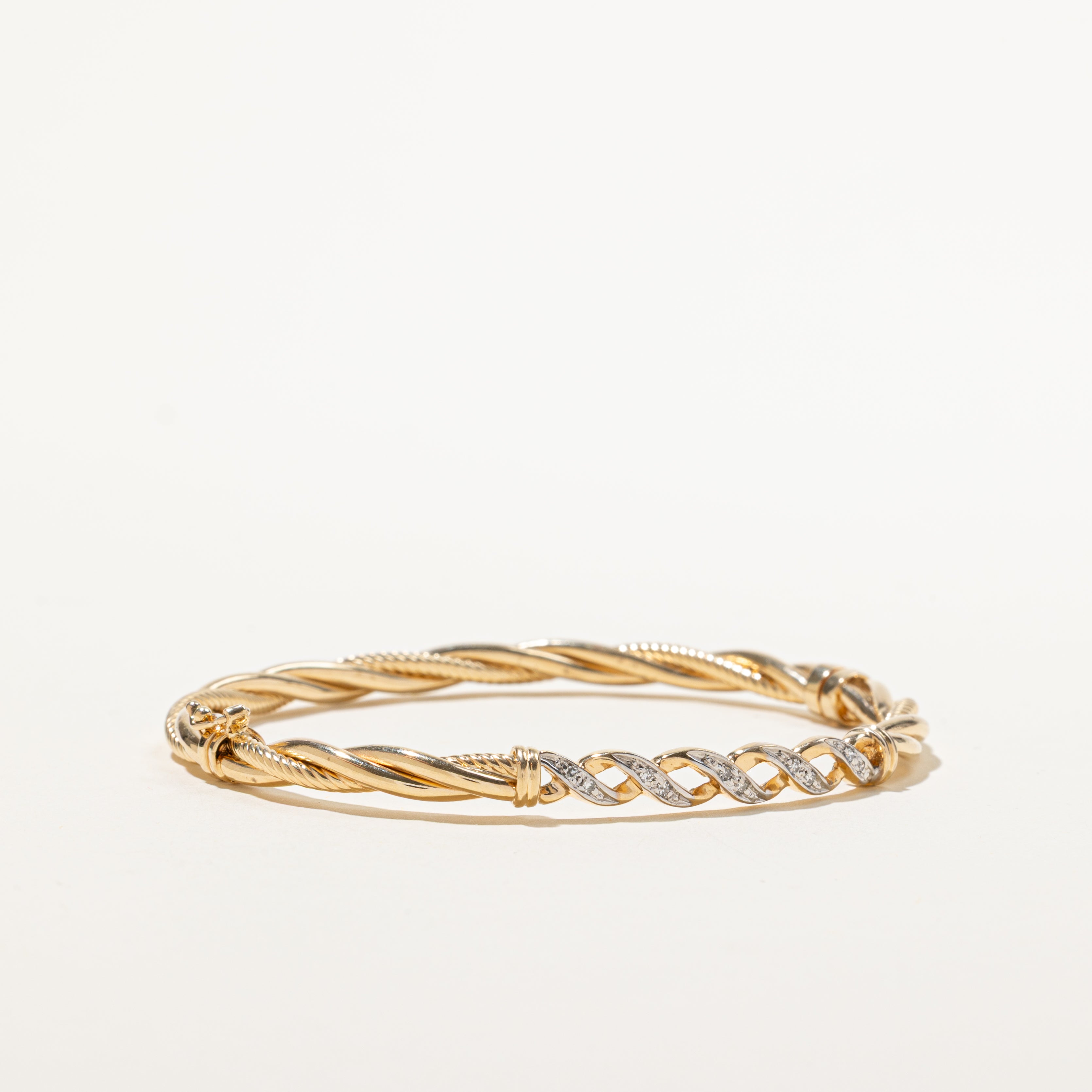 Yellow Gold Diamond Twisted Bangle | 0.10ctw