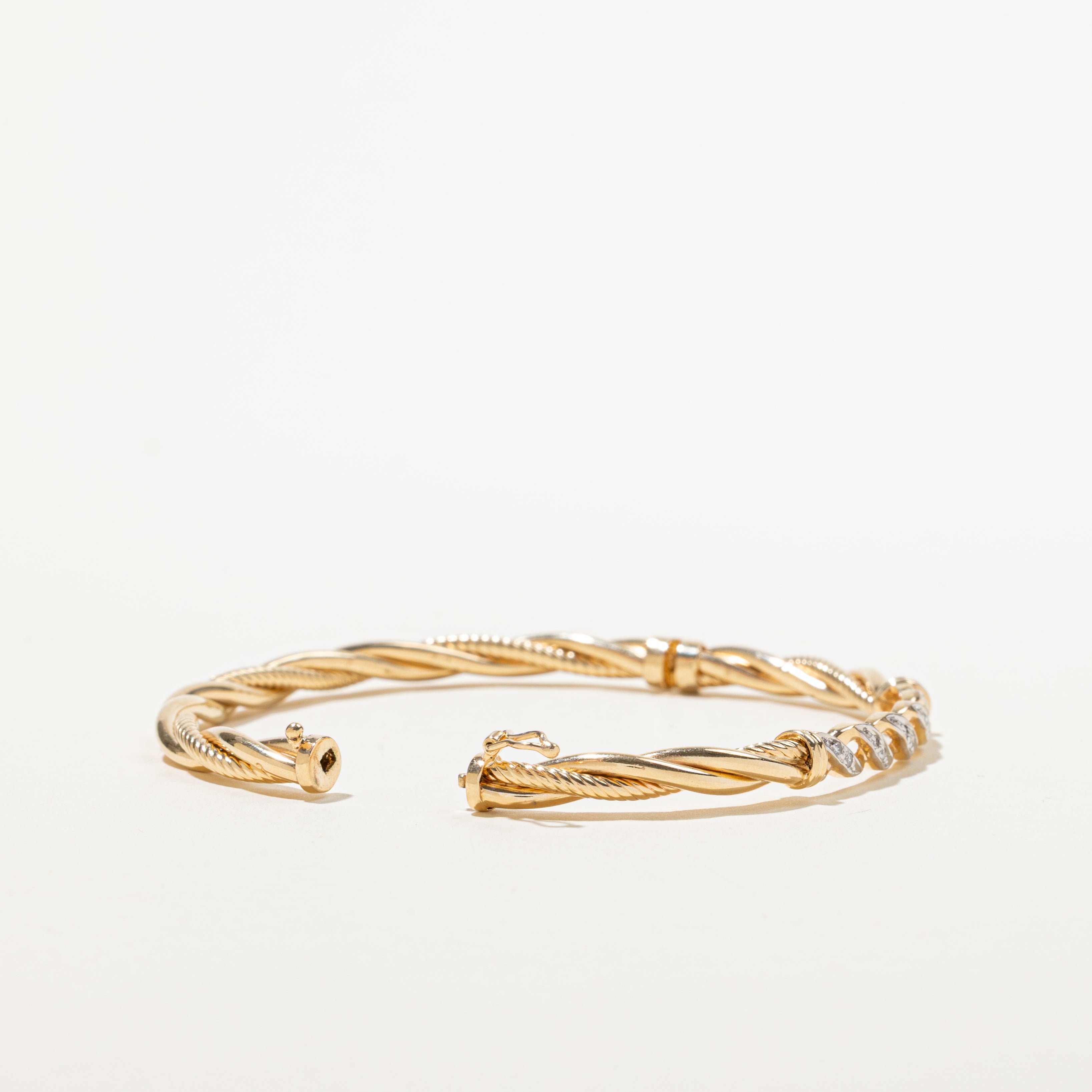 Yellow Gold Diamond Twisted Bangle | 0.10ctw