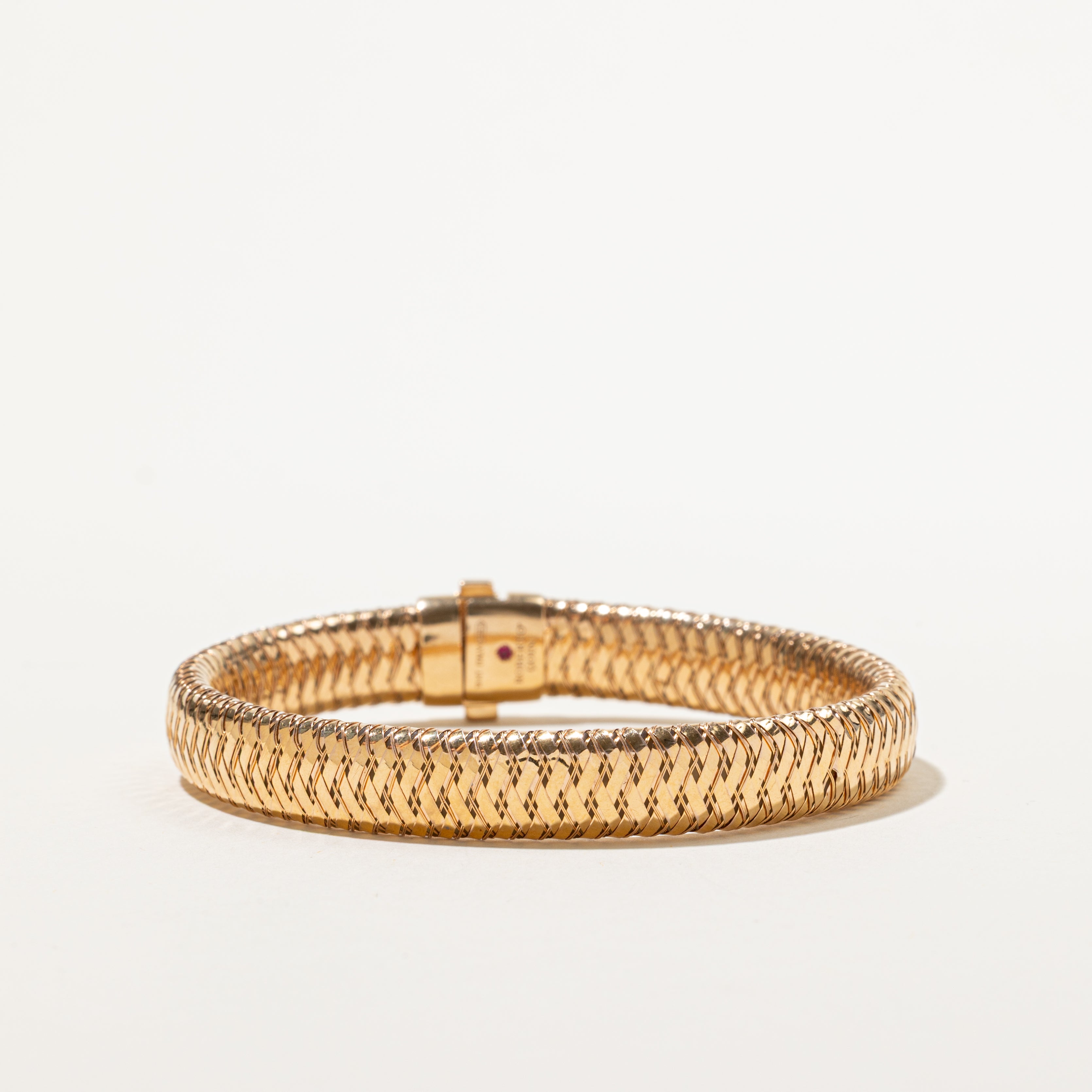 Italian 18k Diamond & Hidden Ruby Woven Strap Bracelet | 0.01ct, 0.10ctw | 8"