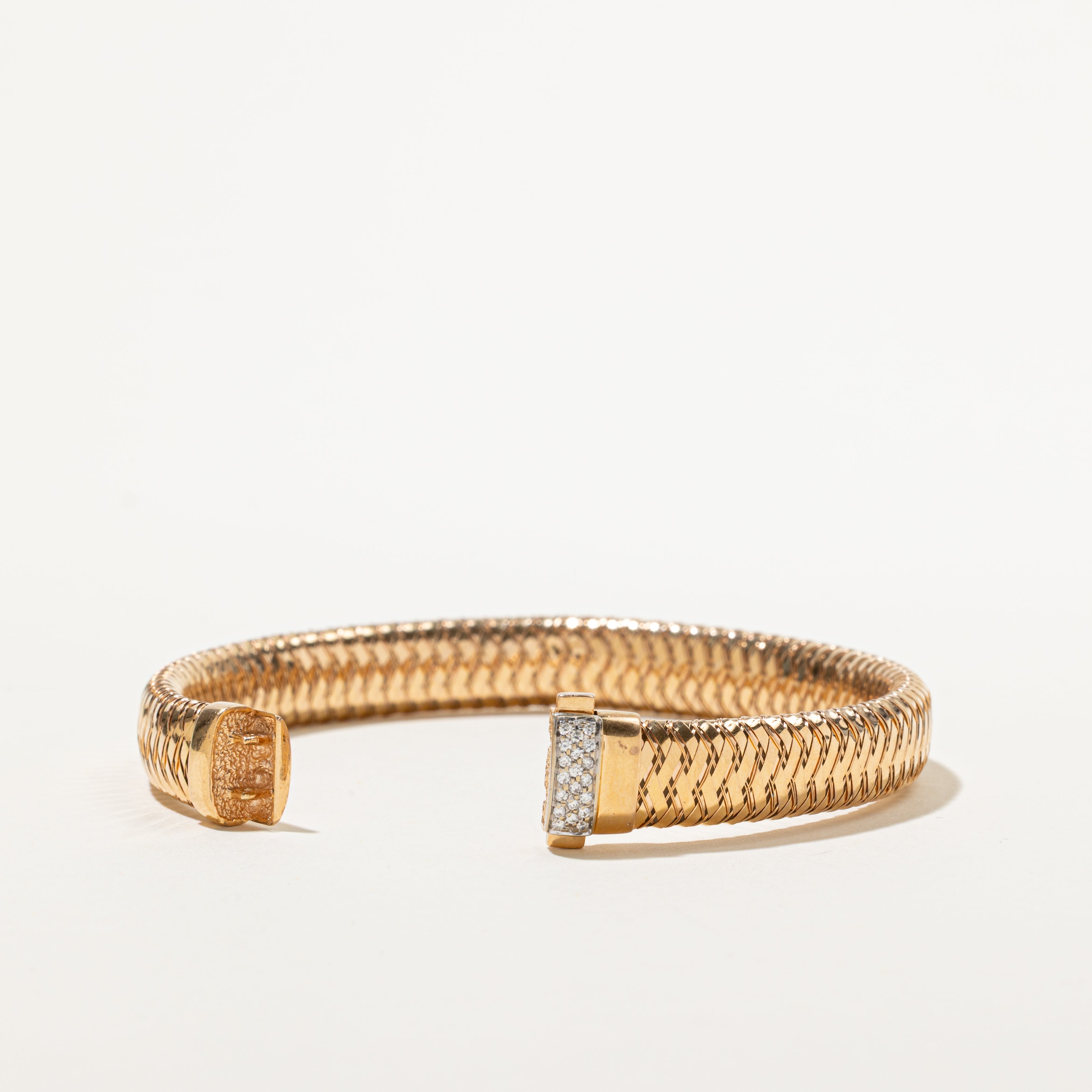 Italian 18k Diamond & Hidden Ruby Woven Strap Bracelet | 0.01ct, 0.10ctw | 8"