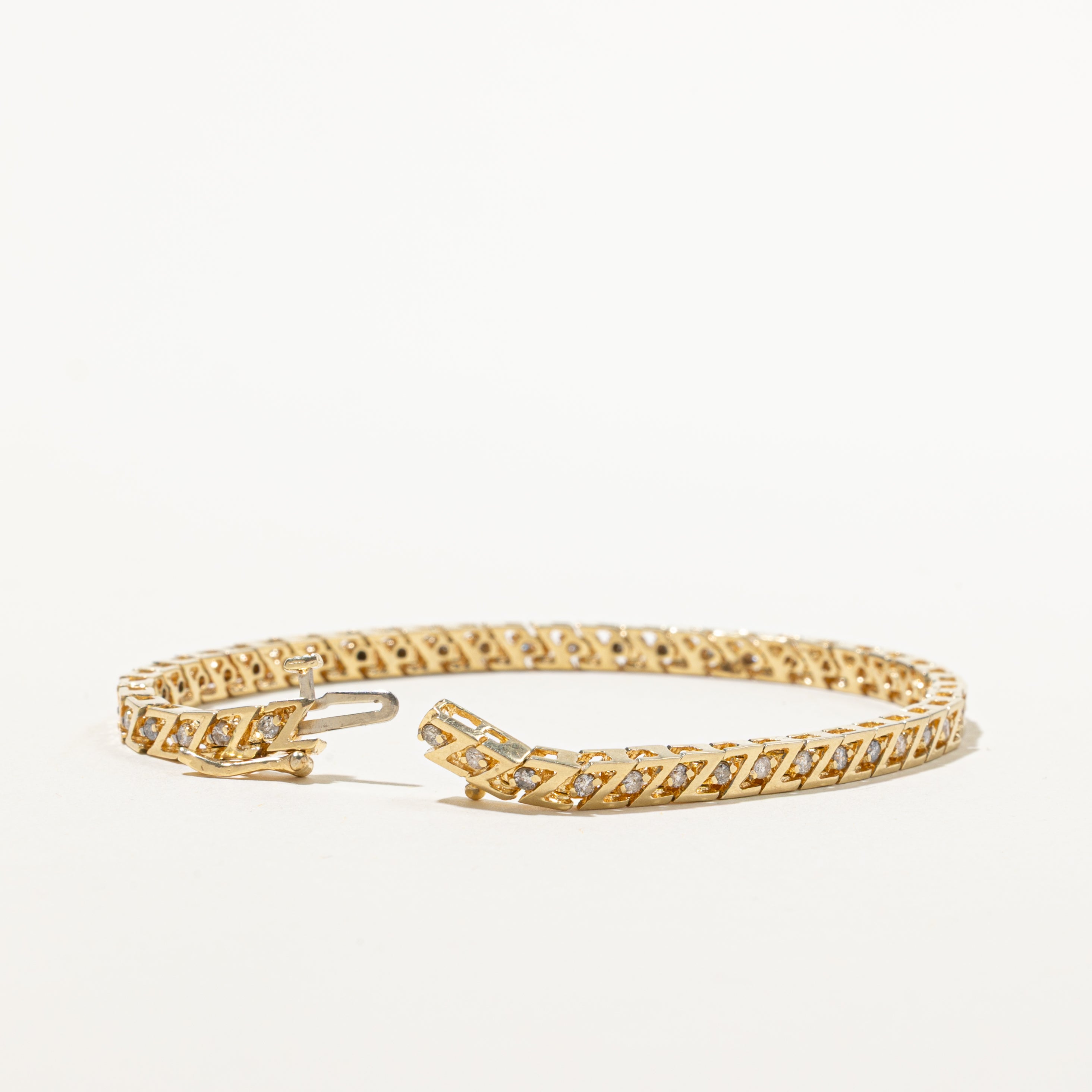 Yellow Gold Diamond Zigzag Tennis Bracelet | 0.94ctw | 7"