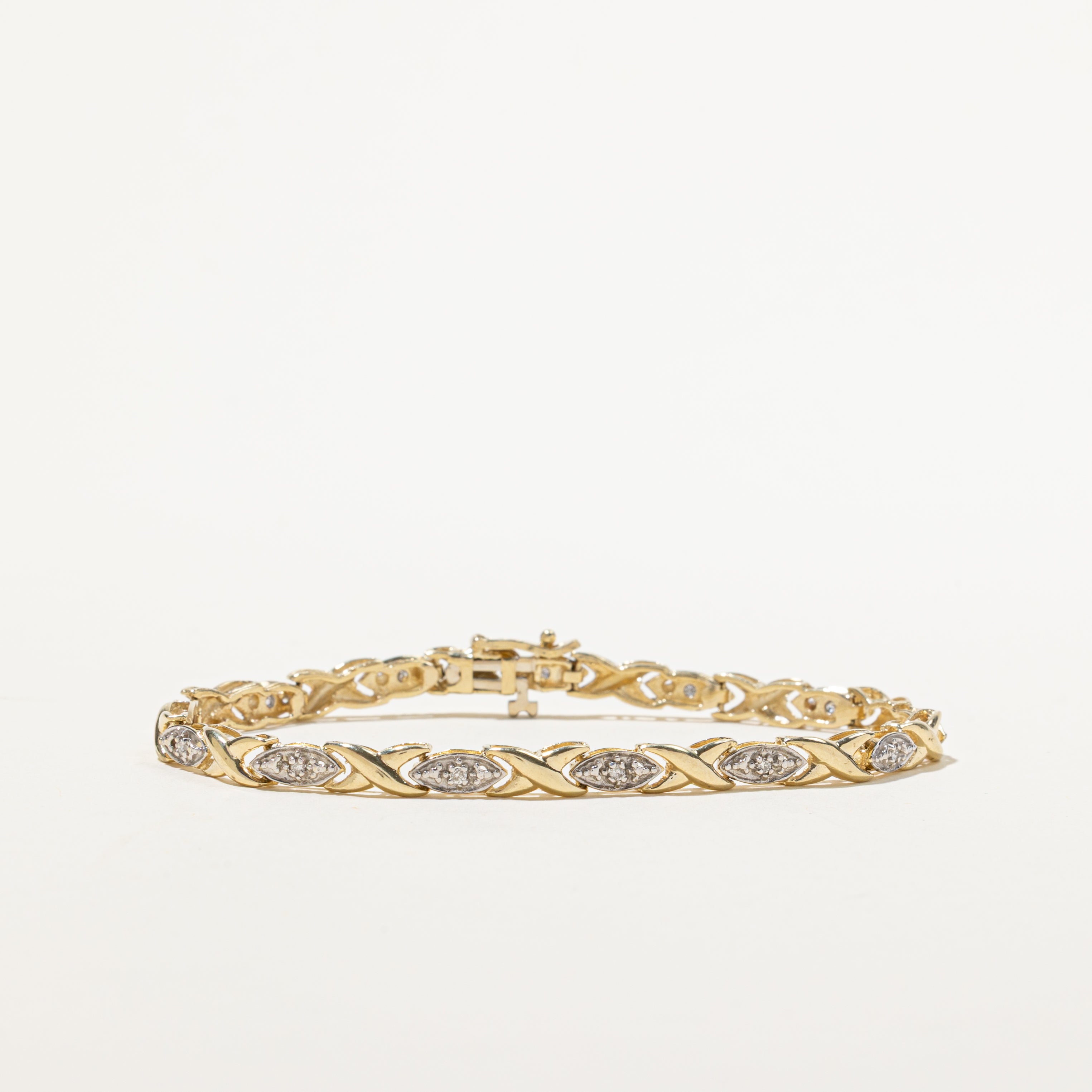 Yellow Gold Diamond X Tennis Bracelet | 0.14ct | 7"
