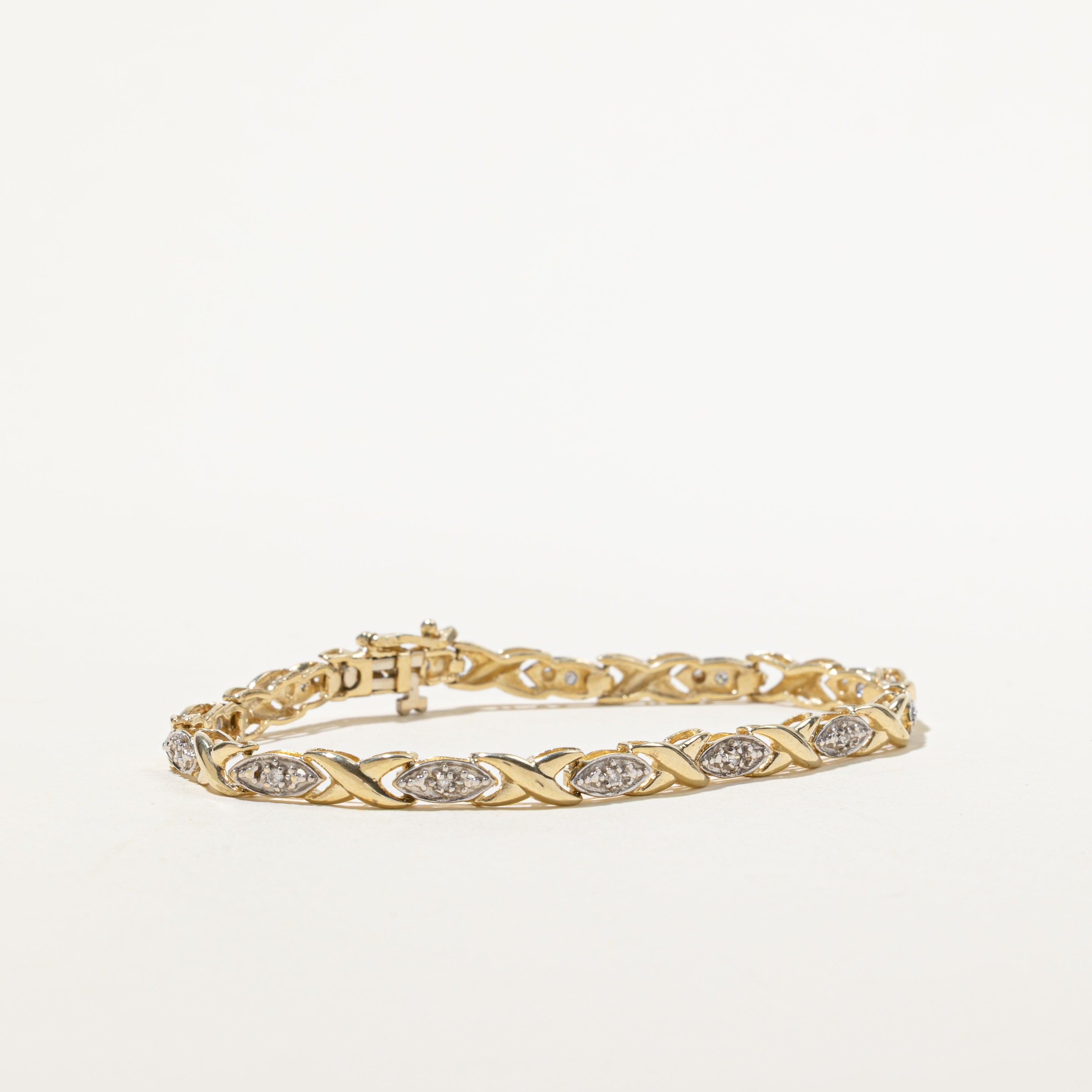 Yellow Gold Diamond X Tennis Bracelet | 0.14ct | 7"