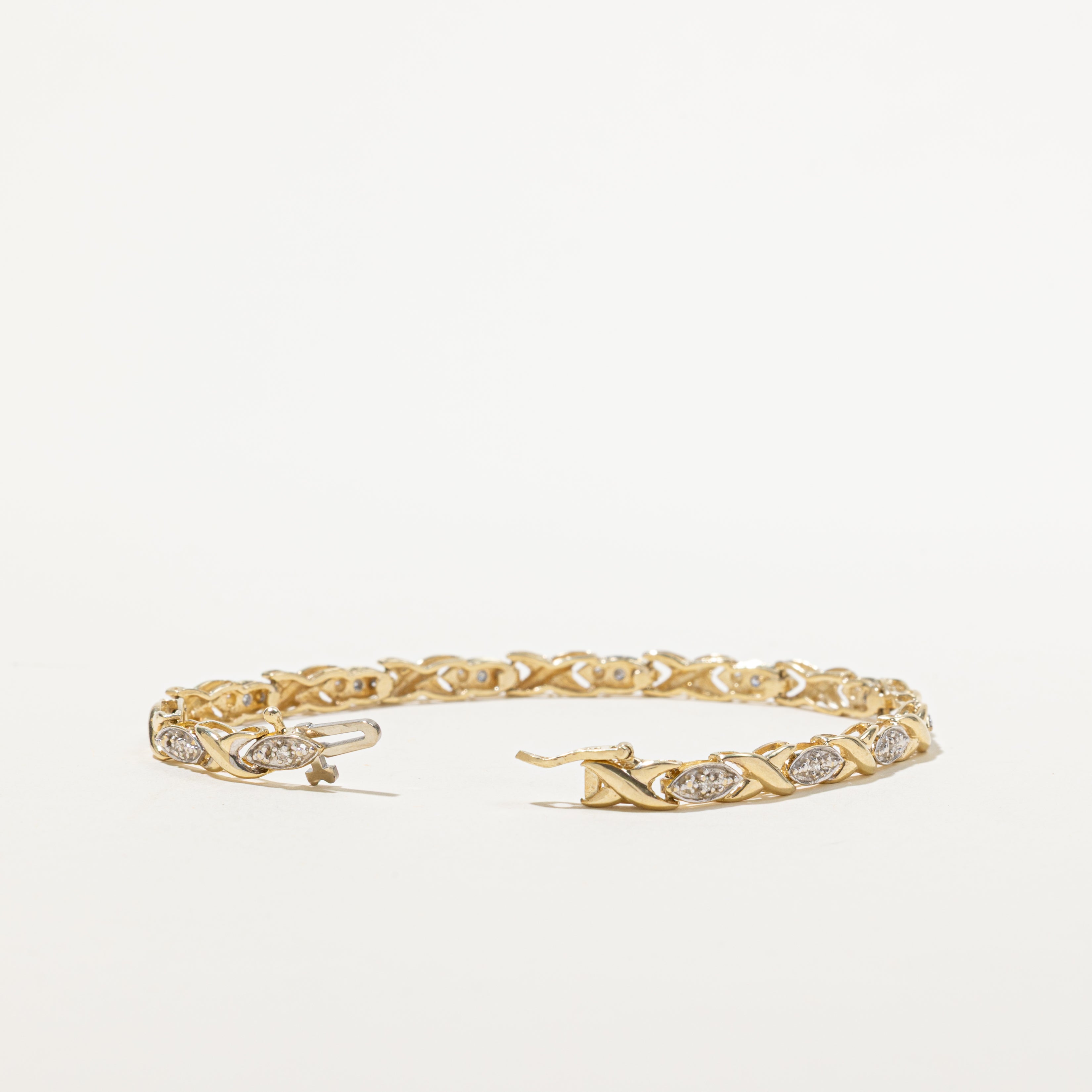 Yellow Gold Diamond X Tennis Bracelet | 0.14ct | 7"