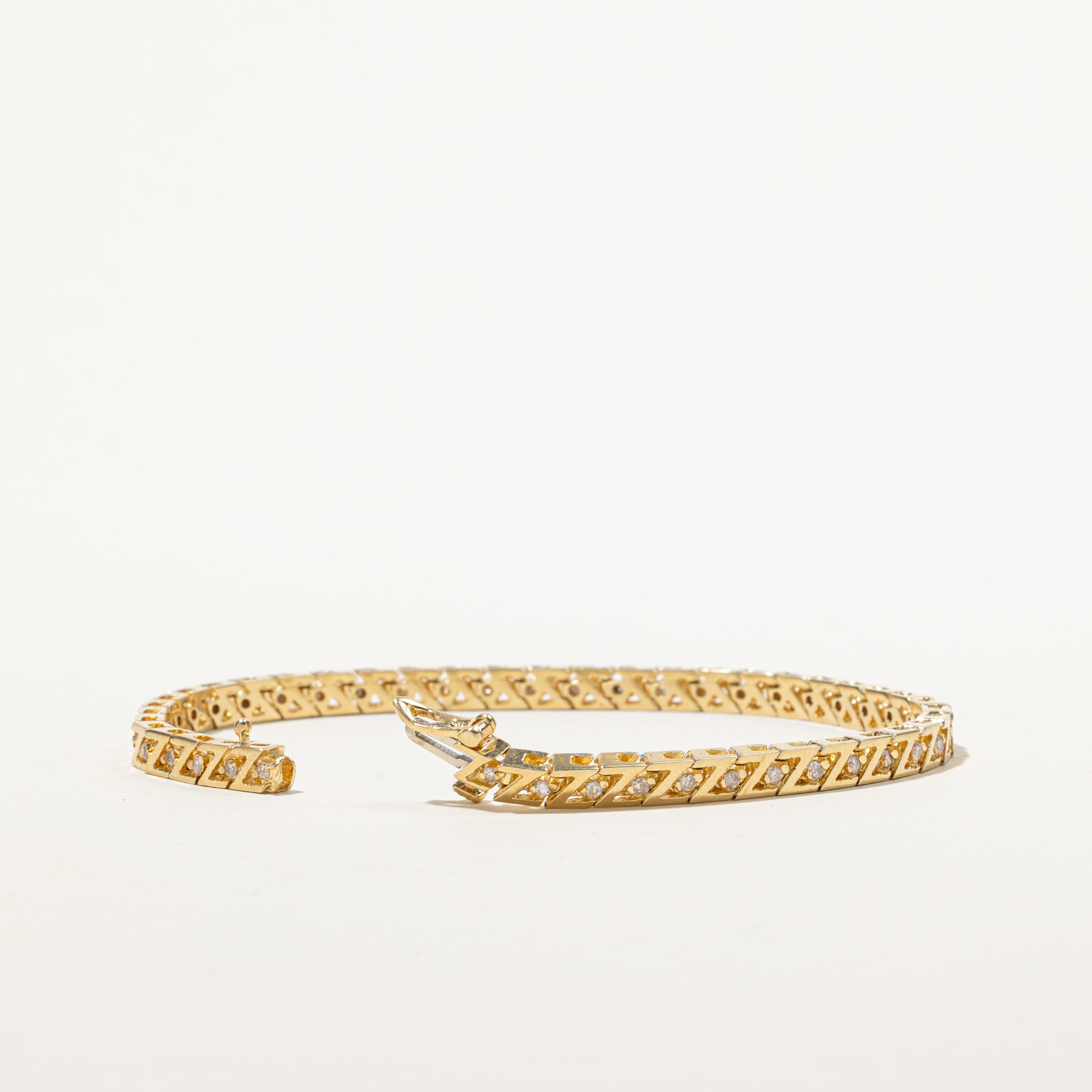 Yellow Gold Diamond Zigzag Tennis Bracelet | 0.84ctw | 7.25"