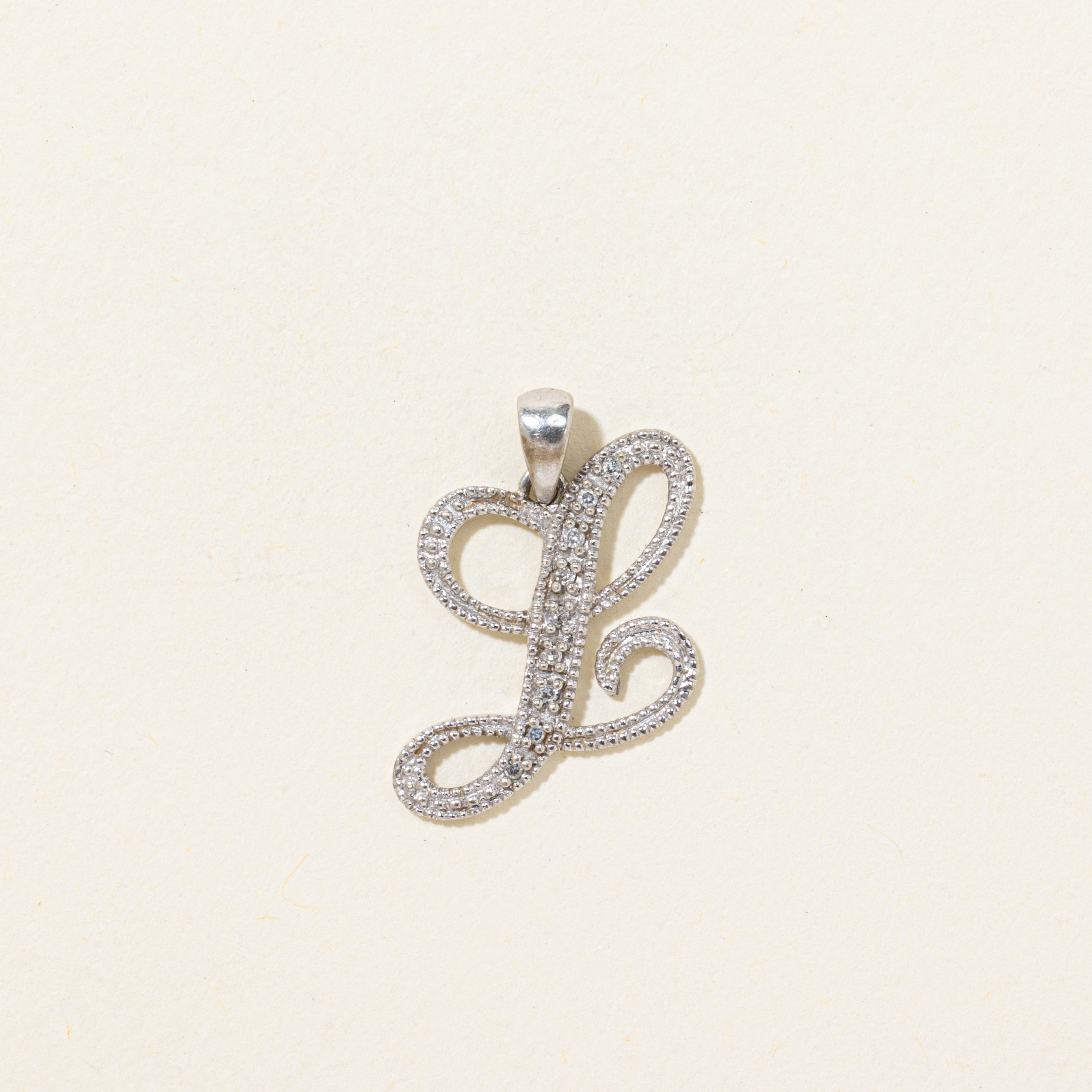 Diamond Milgrained "L" Initial Pendant | 0.03ctw