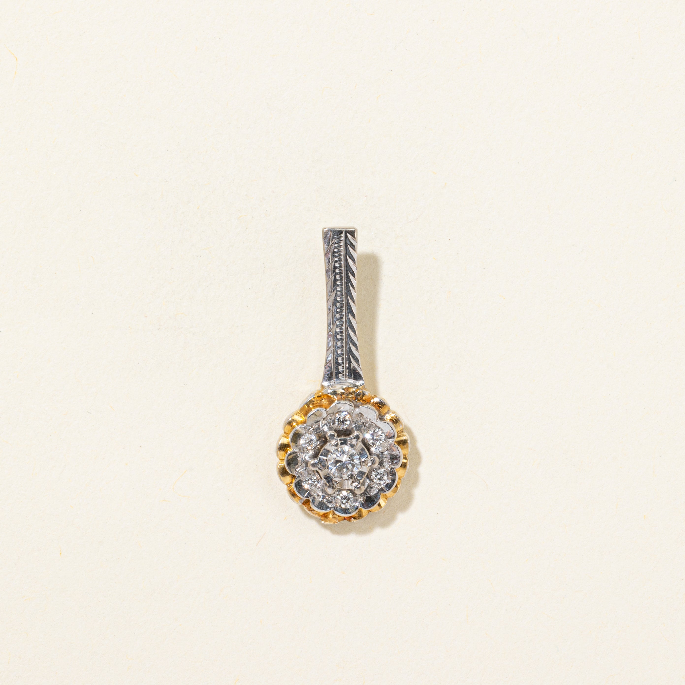 Two Tone Diamond Halo Scalloped Pendant | 0.15ctw