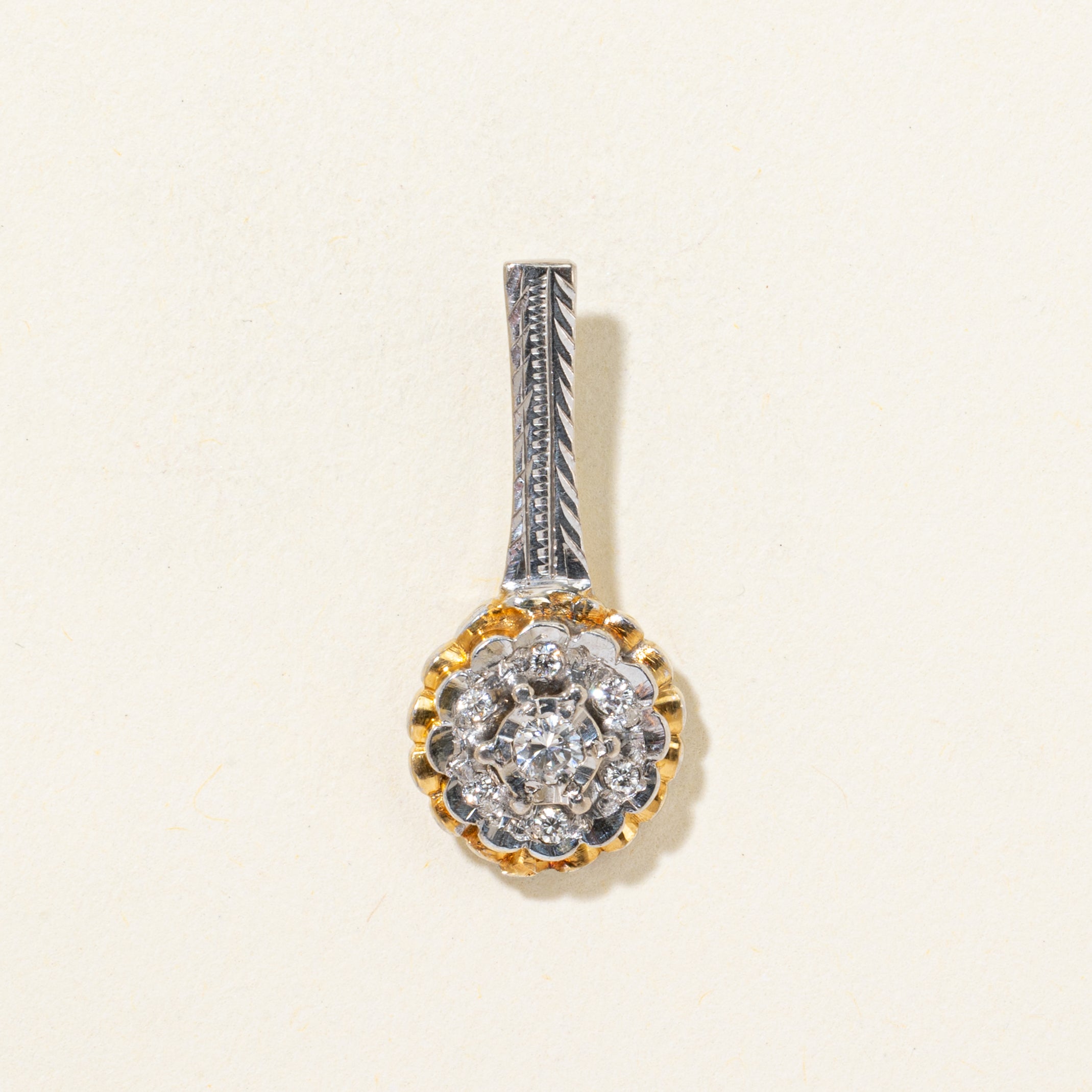 Two Tone Diamond Halo Scalloped Pendant | 0.15ctw