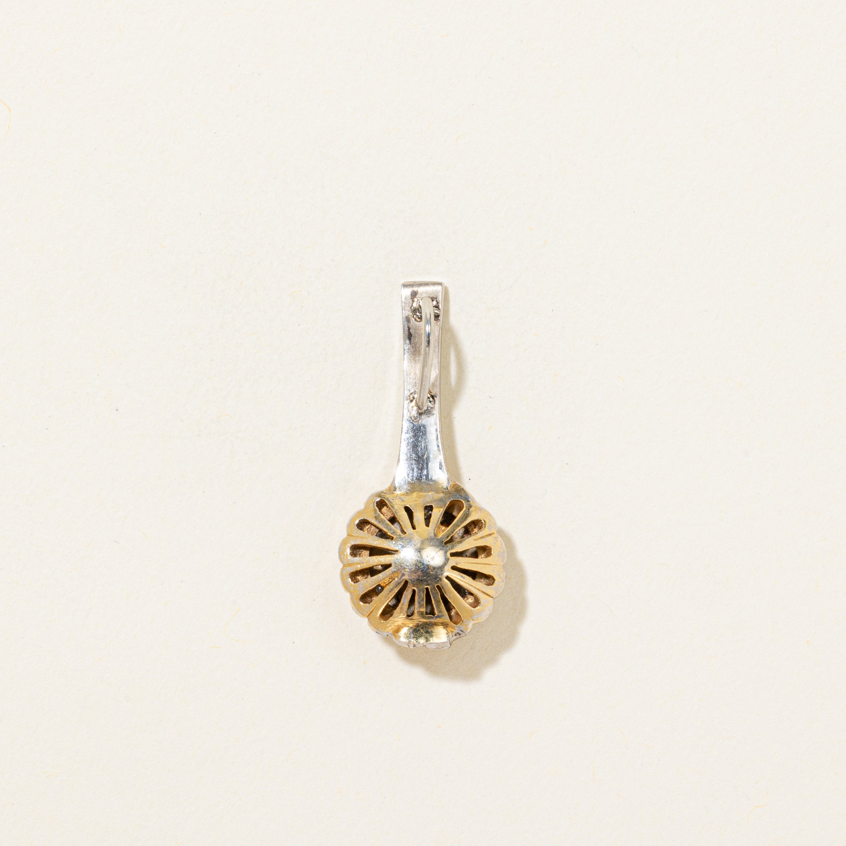 Two Tone Diamond Halo Scalloped Pendant | 0.15ctw