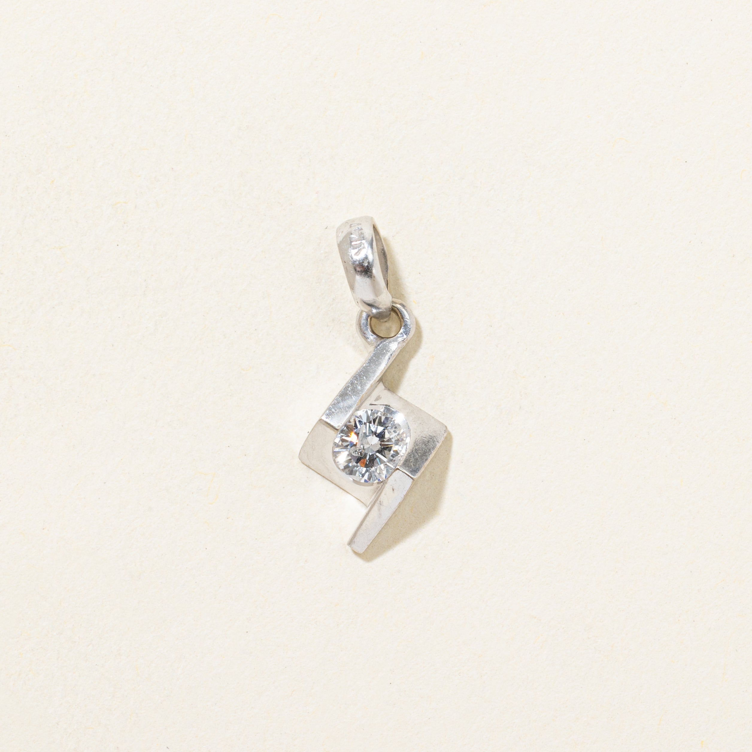 White Gold Tension Set Diamond Zig Zag Pendant | 0.22ct