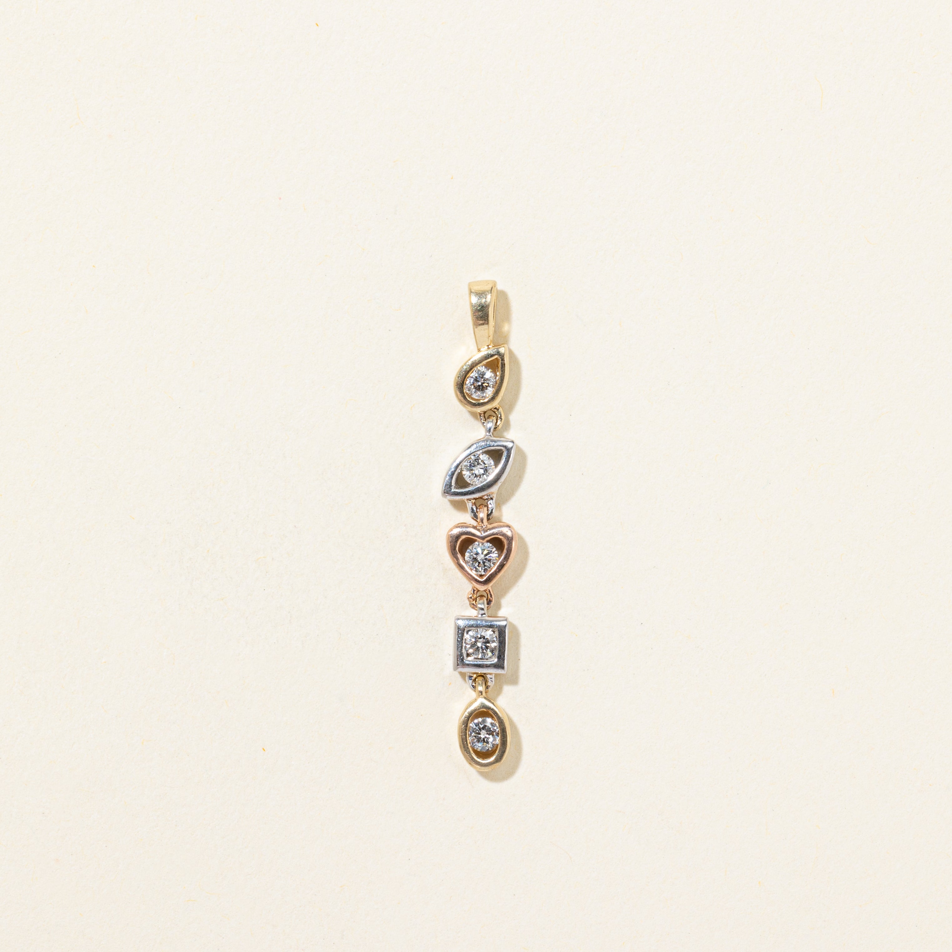 Tri Tone Diamond Geometric Drop Pendant | 0.25ctw